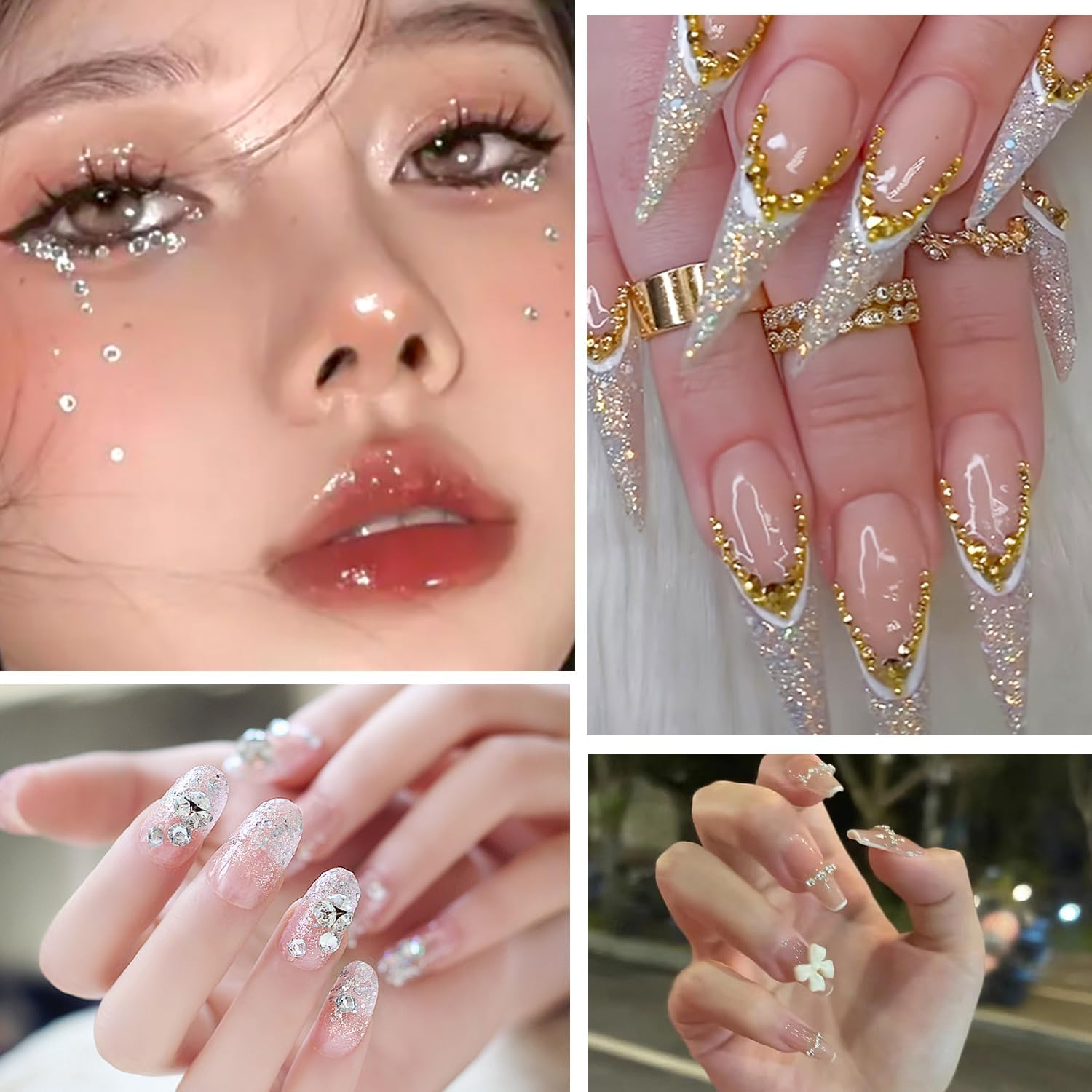 WALWAL 12 Compartments Nail Art Decoration Kit Pearls Steel Balls DIY Manicure Accessories with Dual End Tweezers(Pearl & Steel Ball) image number 2