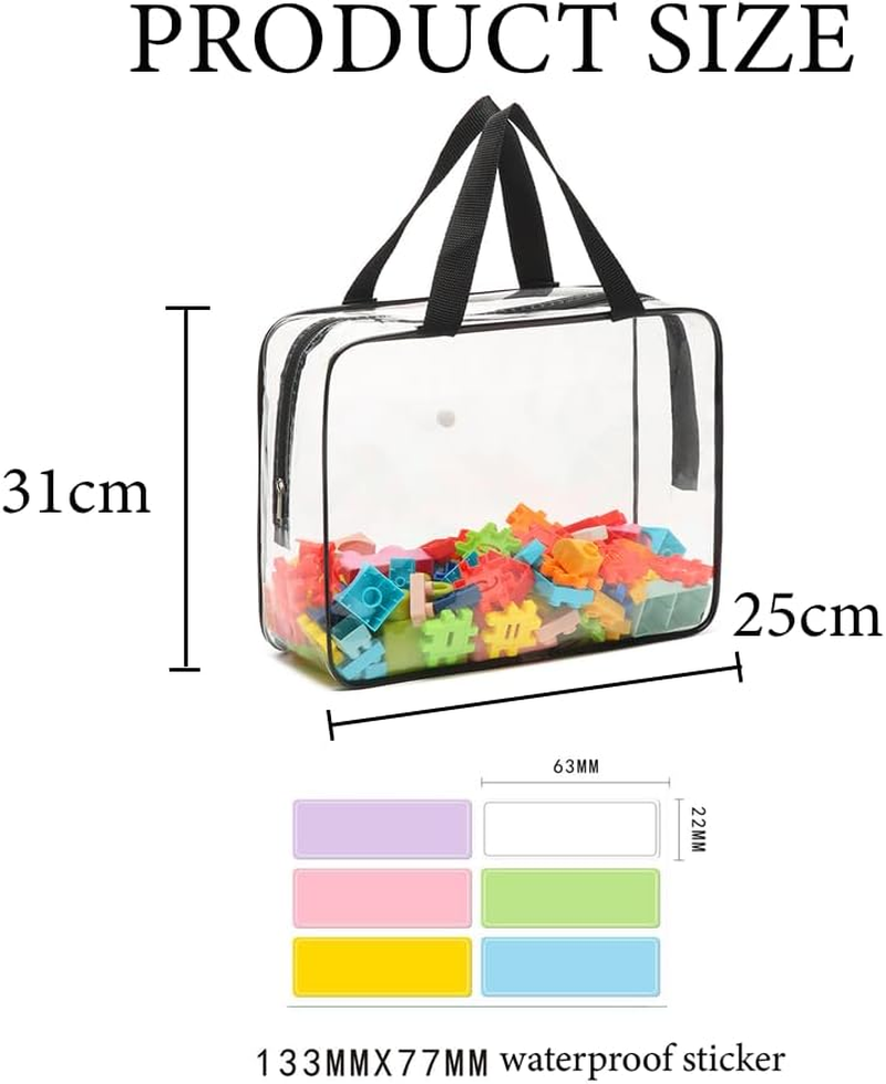 Toy Storage Bags with Labels, Set of 4, Clear PVC, Large Size, for Building Blocks, Board Games, Puzzles
