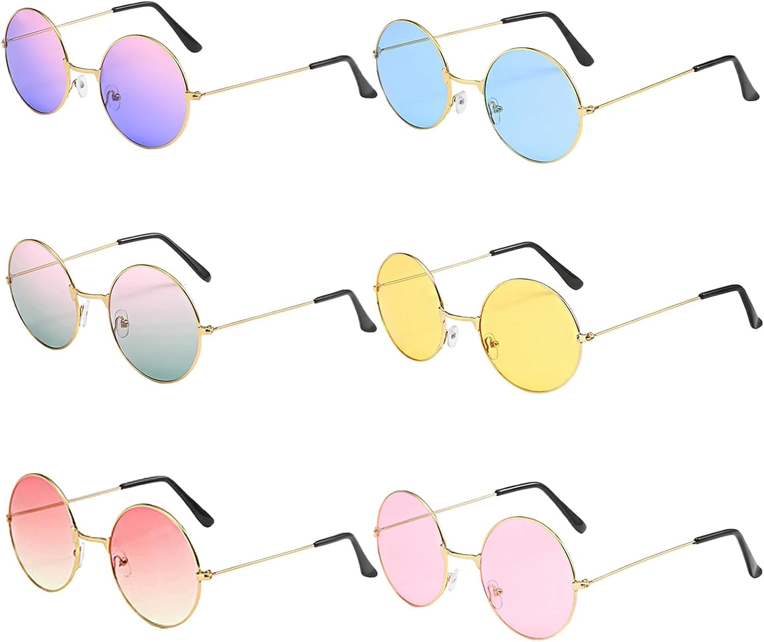 Round Hippy Specs Sunglasses 6PCS Retro Hippie Circle Glasses 60'S 70'S Style Retro Rave Glasses 6 Colors Hippie Fancy Dress Costume Accessories for Adults image number 1