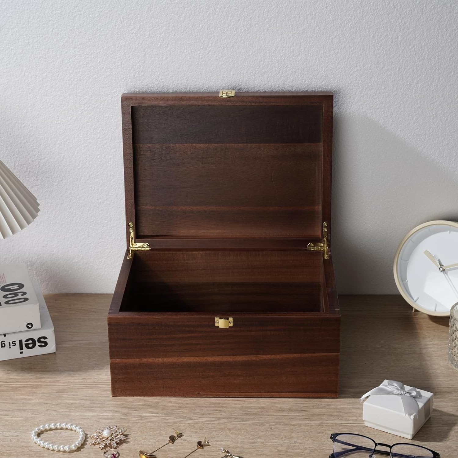 Large Wooden Storage Box - Wood Box with Lid for Home Decor, Ideal for Keepsakes, Trinkets, Jewelry & Other Stash, 11X 8.9X4.9 IN, Rustic Design-Wb004- Large, Brown image number 5