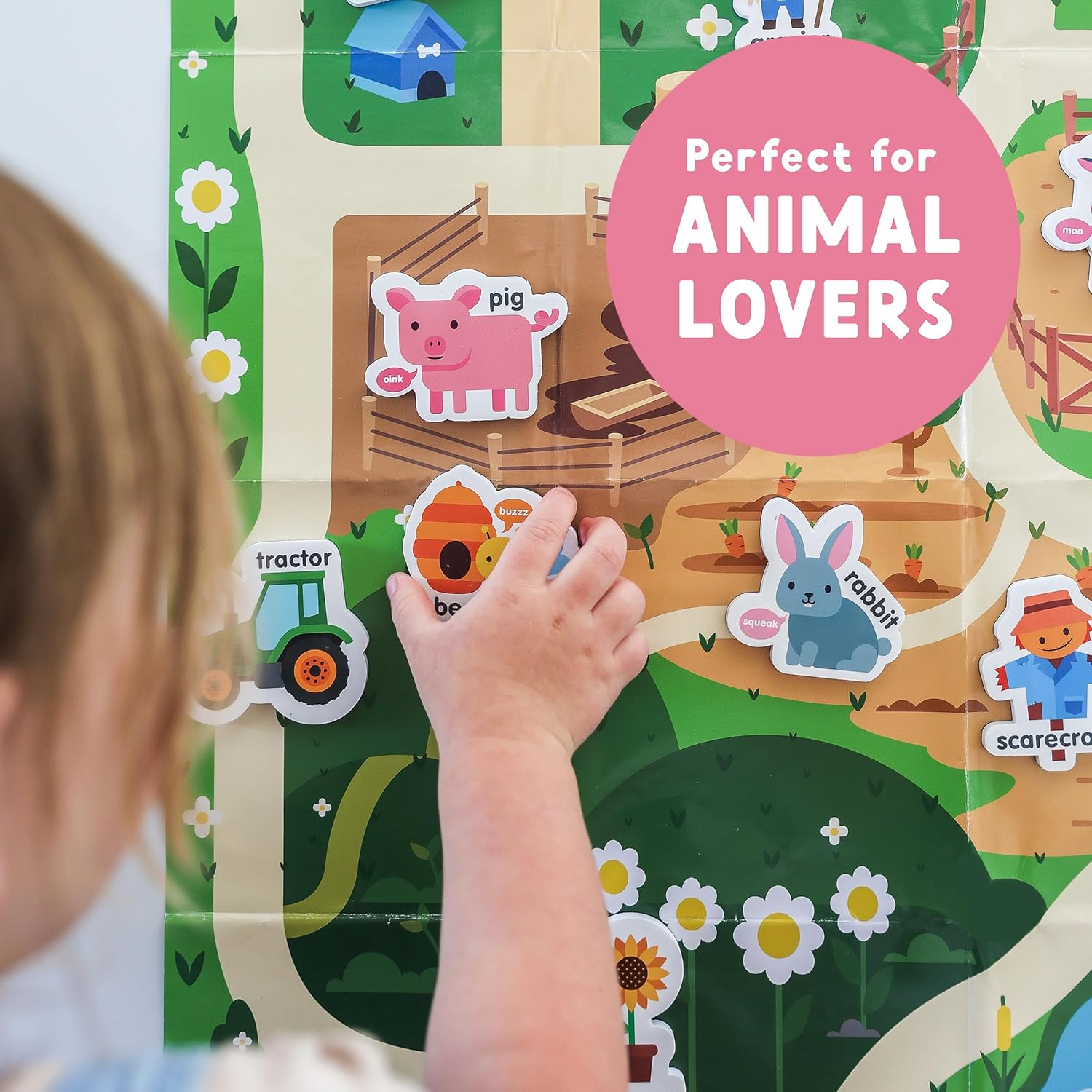 Curious Columbus Farm Animal Magnets - Fridge Magnets for Toddlers 1-3 Kids and Baby Ages 0+ Includes Fun Farm Scene Poster - Large Foam Refrigerator Educational Toddler Magnets for Learning ABC image number 6