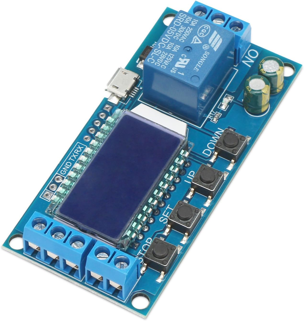 Timer Relay, DROK Time Delay Relay 5V 12V 24V Delay Controller Board Delay-Off Cycle Timer 0.01S-9999Mins Trigger Delay Switching Relay Module with LCD Display Support Micro USB 5V Power Supply - Blue image number 4