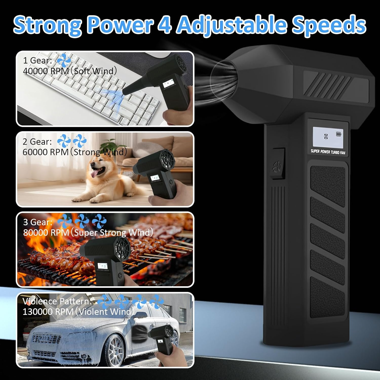 YLSD Electric Air Duster, 130000RPM Mini Turbo Jet Blower with Display Screen & LED Light, 4 Gear Adjustable Compressed Air Blower, Powerful Dusters for PC, Car, Home & Outdoor Cleaning image number 1