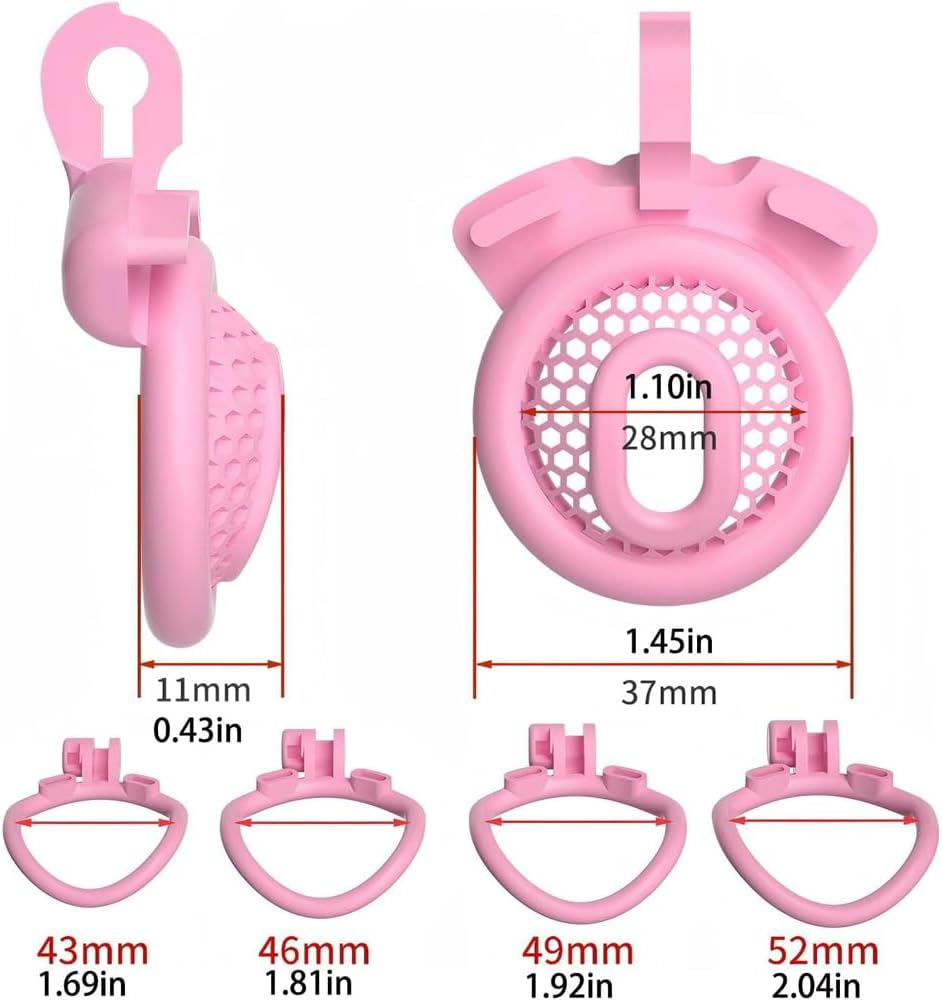 Male Chastity Device Cock Cage Flat Chastity Penis Cage with 4 Different Arc Rings and 2 Keys for Men'S Penis Bondage SM Sex Toys (Black, Negative Pole) image number 5