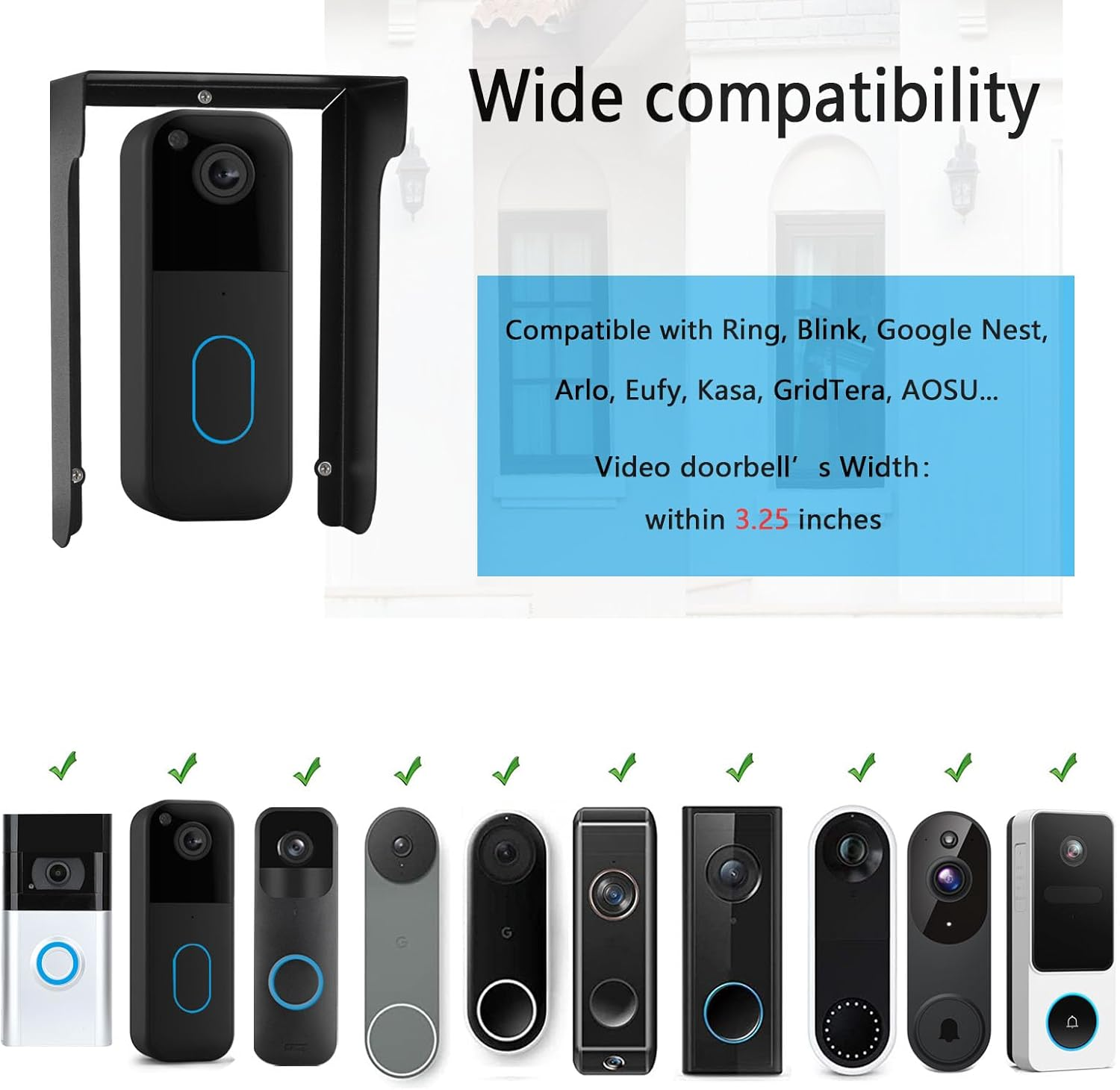 Metal Doorbell Cover Compatible with Ring/Blink (New Model)/Google Nest/Arlo/Eufy/Aosu Doorbell, Myq Smart Garage Door Video Keypad Protector, Weatherproof Access Control Keypad Cover, anti Glare image number 4