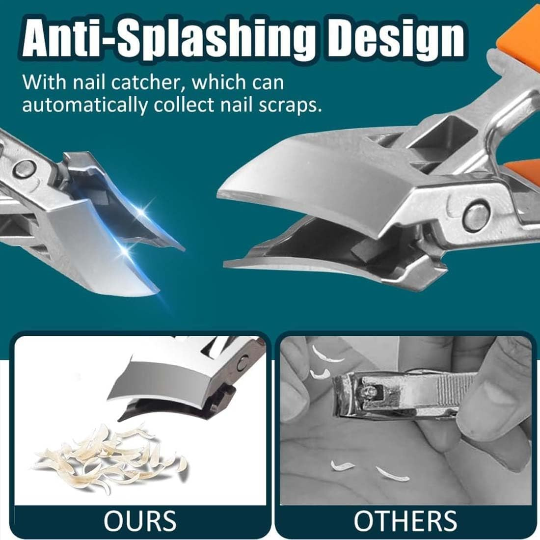 Wide Jaw Opening Anti-Splash Slanted Nail Clipper,Curved Toenail Clippers Men,Slanted Edge Nail Clippers for Women,Slanted Curved Nail Clippers for All Thick Nails (Orange) - Orange image number 6