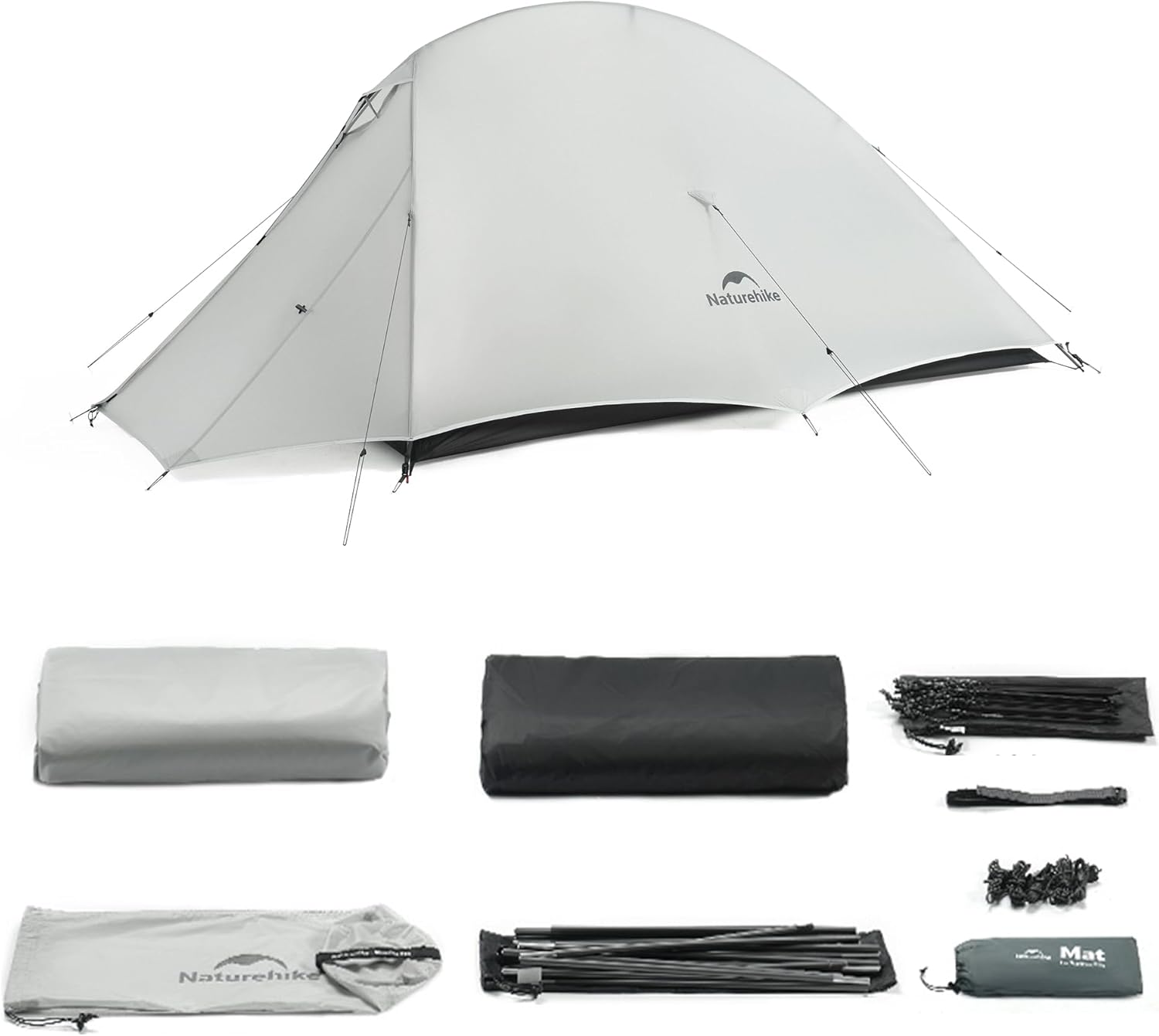 Naturehike 1-2 People Cloud up UL Tent, Rainproof Pu1500Mm & Windproof Upgrade Ultralight Tents,2.3Lbs/2.68Lbs, for Cycle Camping,Backpacking,Hiking,Self-Standing, Construction