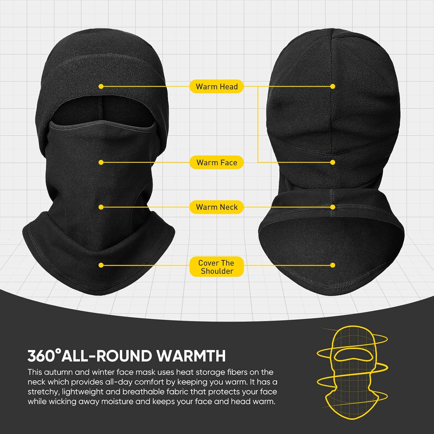 Snowledge Balaclava Face Mask Thermal Winter Ski Mask Beanie Motorcycle Cycling Balaclava for Men Women Teenager Youth Windproof Cold Weather Neck Warmer