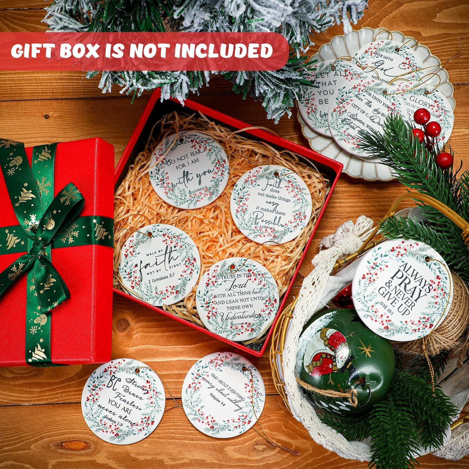 Sieral Bible Verse Christian round Flat Ceramic Ornament Wreath Pattern Inspirational Quotes Ornaments for Mom Women Teacher Gift Bedroom Hanging Religious Christmas Decor (24 Pcs) image number 2