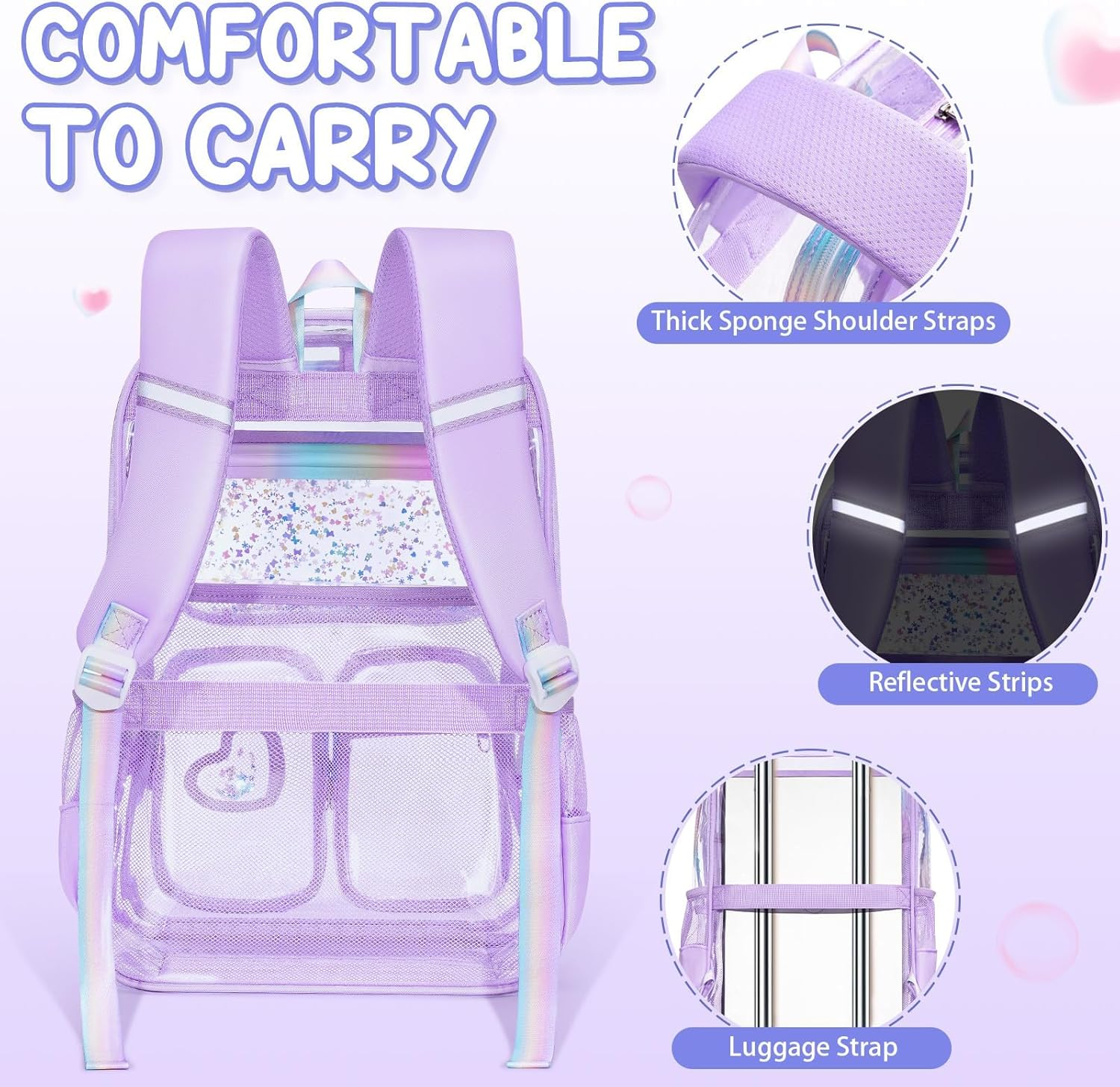 Fimibuke Clear Backpack for Girls, 3PCS Heavy Duty PVC Transparent Kids Backpack for Teen Girl with Lunch Box & Pencil Case - Beige image number 4