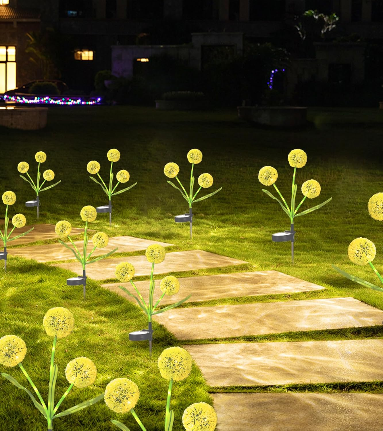 Solar Garden Lights, 2 Pack Solar Flower Lights with 6 Dandelion, Waterproof Solar Powered Lights, Garden Solar Yard Lights Flower, Solar Lights Outdoor, Solar Lights for Patio, Yard
