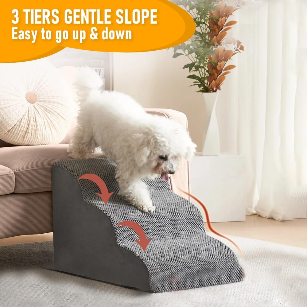 Dog Stairs 3 Tiers Dog Steps Pet Ramp Stairs for Couch and Bed Non-Slip 3-Step Pet Stairs, Small Dog Cat Ramp Pet Dog Steps 3 Tiers Training Stairs, Removable and Washable Case (3Tiers) image number 5
