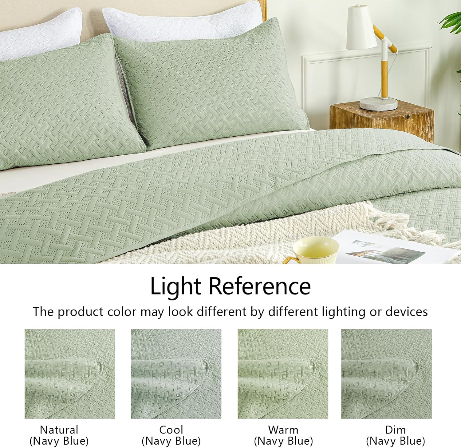 FLYMME Quilts Queen Size, Lightweight Sage Green Bedspreads, Basket Weave Pattern,Ultra Soft Microfiber Bed Coverlet 3 Pieces for All-Seasons (1 Quilt, 2 Shams) image number 4