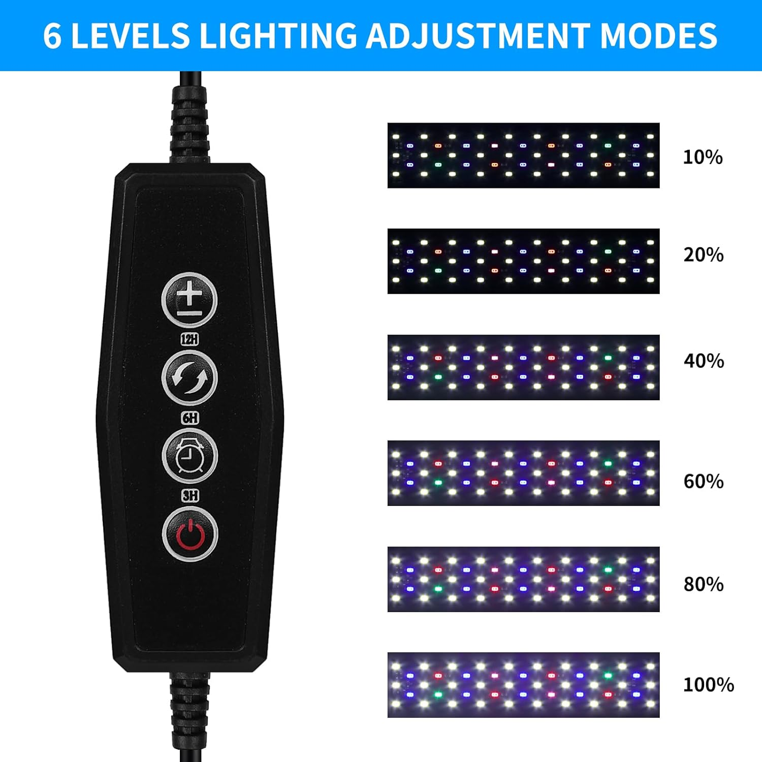 Fish Tank Light, Zingbabu 10W USB Full Spectrum Aquarium Light with Timer for 30-55CM Fish Tank Black image number 2