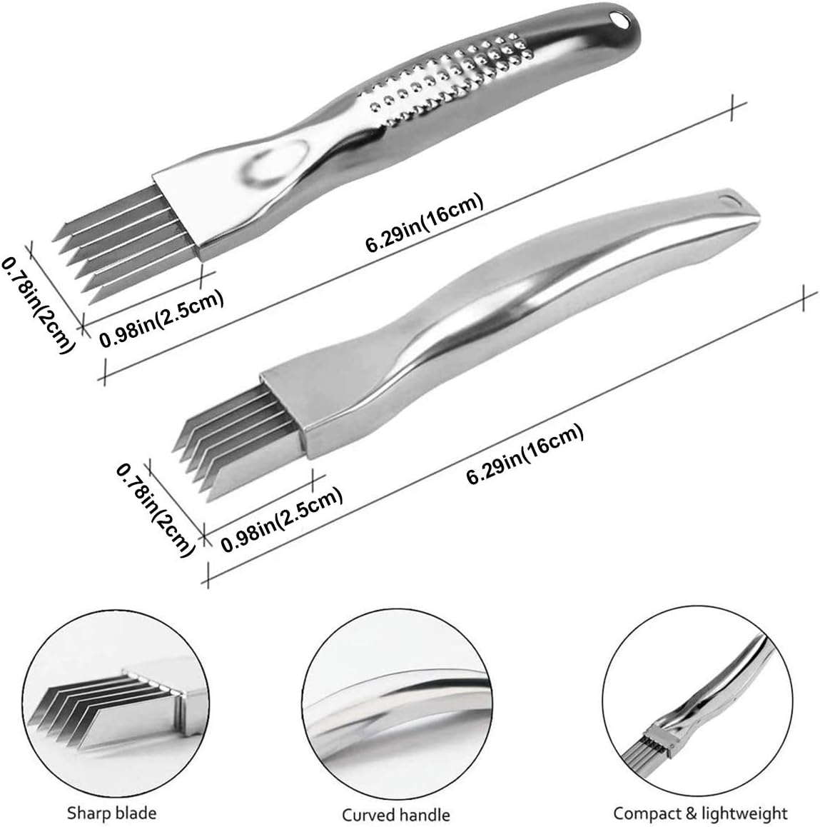 Kitchen Shred Silk the Knife, Stainless Steel Chopped Green Onion Knife, Curved Handle Design, Food Speedy Chopper Green Onion Cutter Kitchen Tool (2Pcs) image number 5