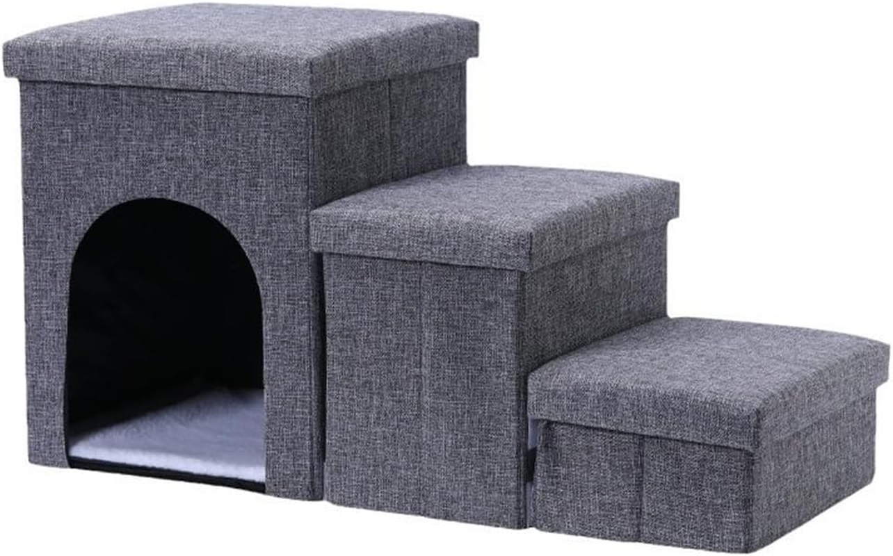 TOMVAES Dog Stairs for Bed, Pet Steps for Small Dogs and Cats, Portable Heavy-Loaded Dog Steps with Storage Box 3-Step to Couch,Doggie Car Ramp for Older Dogs image number 6