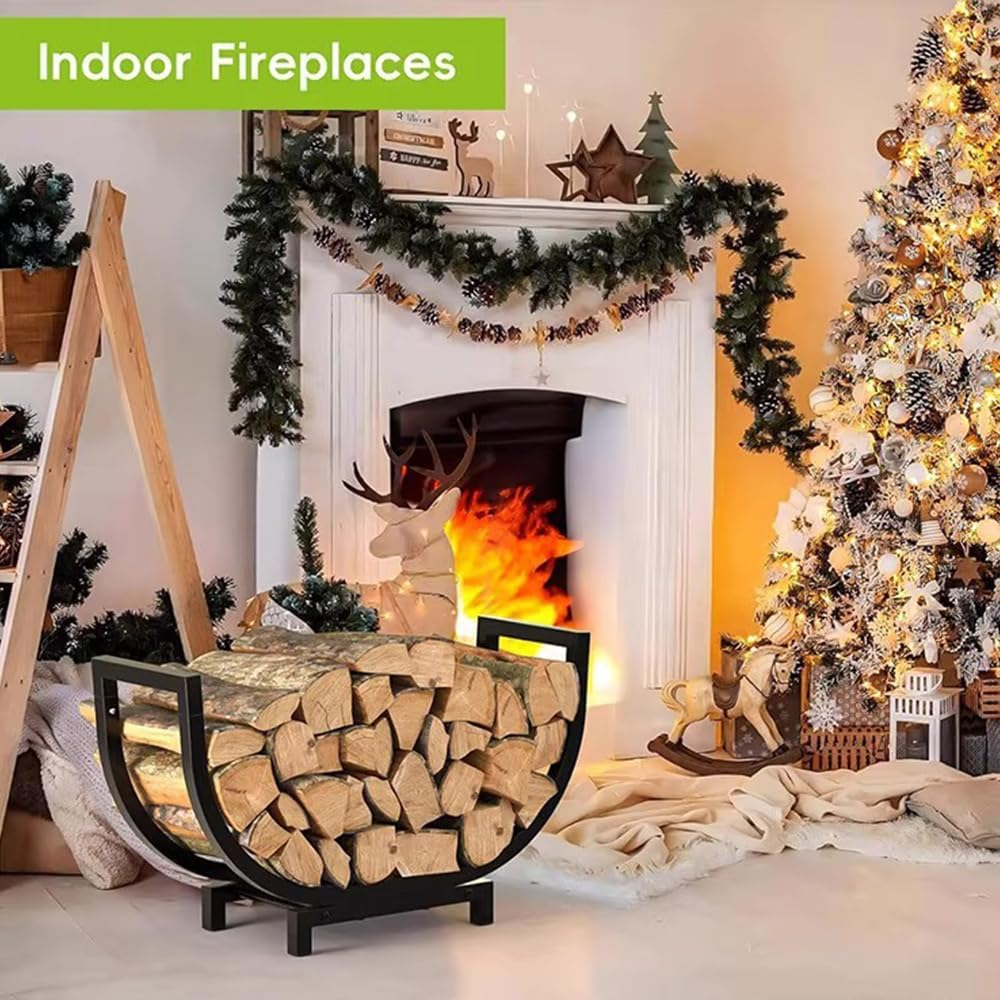 1 Pcs Premium Outdoor and Indoor Firewood Rack - 24.2In Rustproof Log Holder, Fireplace Storage Organizer, Stable Firewood Storage for Fireplace, Wood Holder, Firewood Organizer image number 5