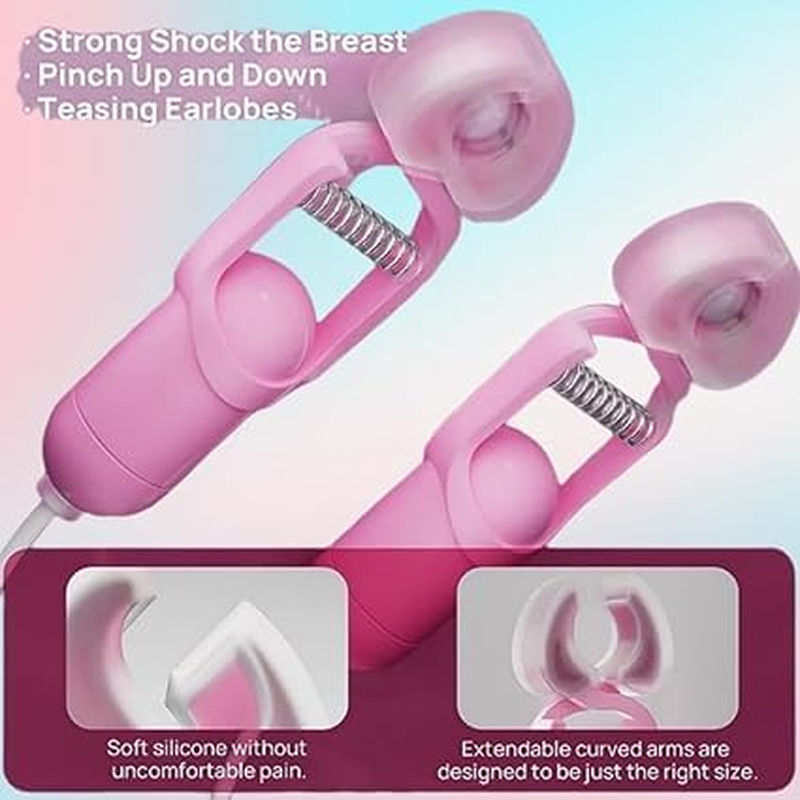 Vibrating Nipple Clamps Electric Shock Nipple Clamps Clip Adjustable Nipple Sex Toys Clitoris Clamp Nipple Vibrator with 10 Powerful Vibration Couples Clamps for Clitoris Nipple Stimulation Pink image number 3