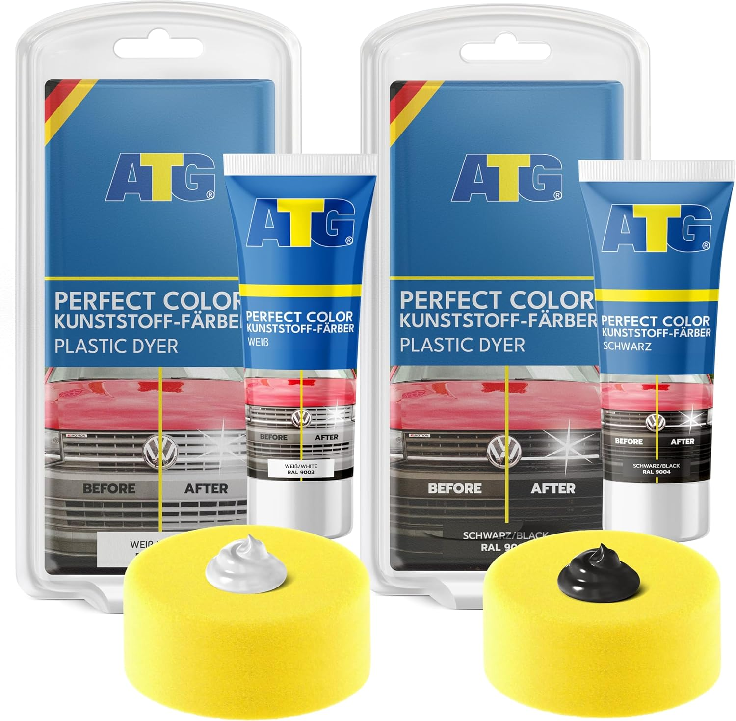 ATG Plastic Paint, Perfect Colour, Plastic Colour Black, Colour for Plastic Exterior, Bumper, Black, 2 Piece Set