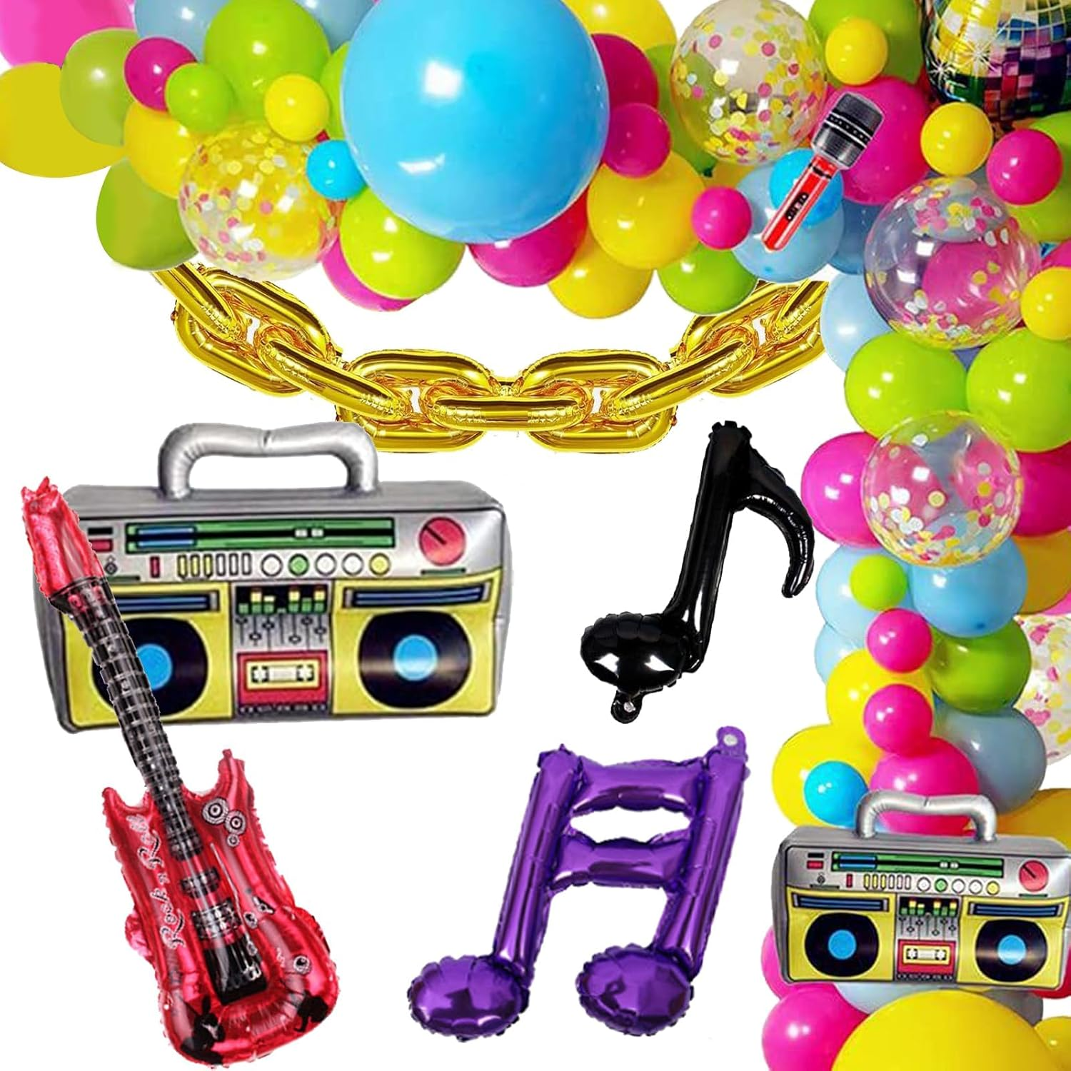 Kuskins 80S 90S Balloon Garland Arch Kit, 111Pcs Retro Music Themed Party Decorations, Radio Boom Box & Foil Balloons for 80S 90S Hip Hop Birthday, Balloon Arch Kit, Nostalgic Theme Party Supplies image number 6