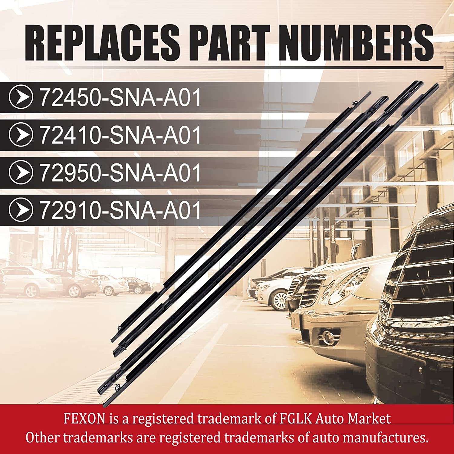 4PCS Car Outer Window Sweep Belt Trim Seal Weatherstrip Kit Compatible with Honda Civic 2006 2007 2008 2009 2010 2011 image number 4