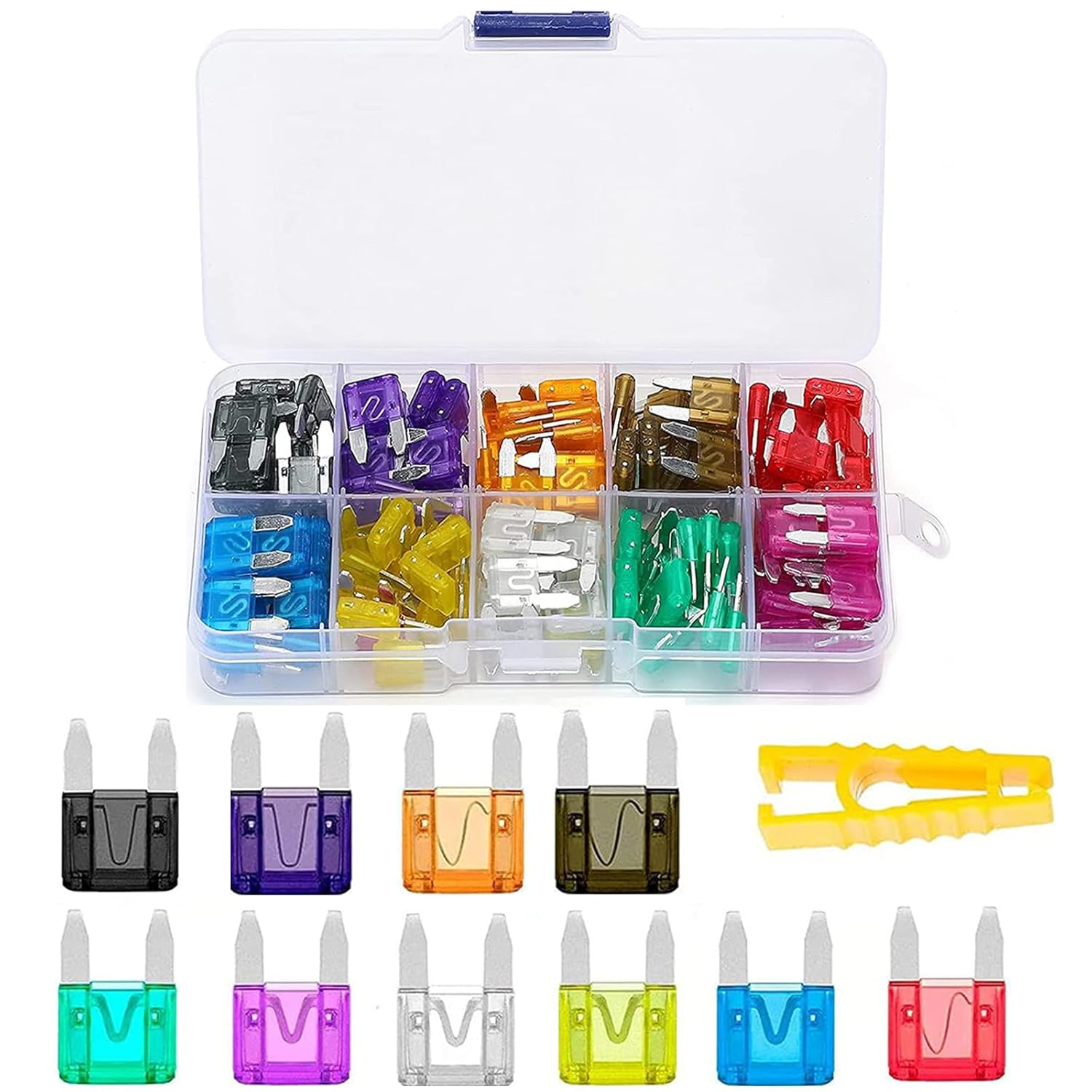 100 Pcs Auto Car Mini Blade Fuses Assortment Kit,Professional Blade Fuses Automotive(2A/3A/5A/7.5A/10A/15A/20A/25A/30A/35A)(With Puller Tool) for Car/Motorcycle/Rv/Truck/Suv/Boat Fuse Replacement image number 2