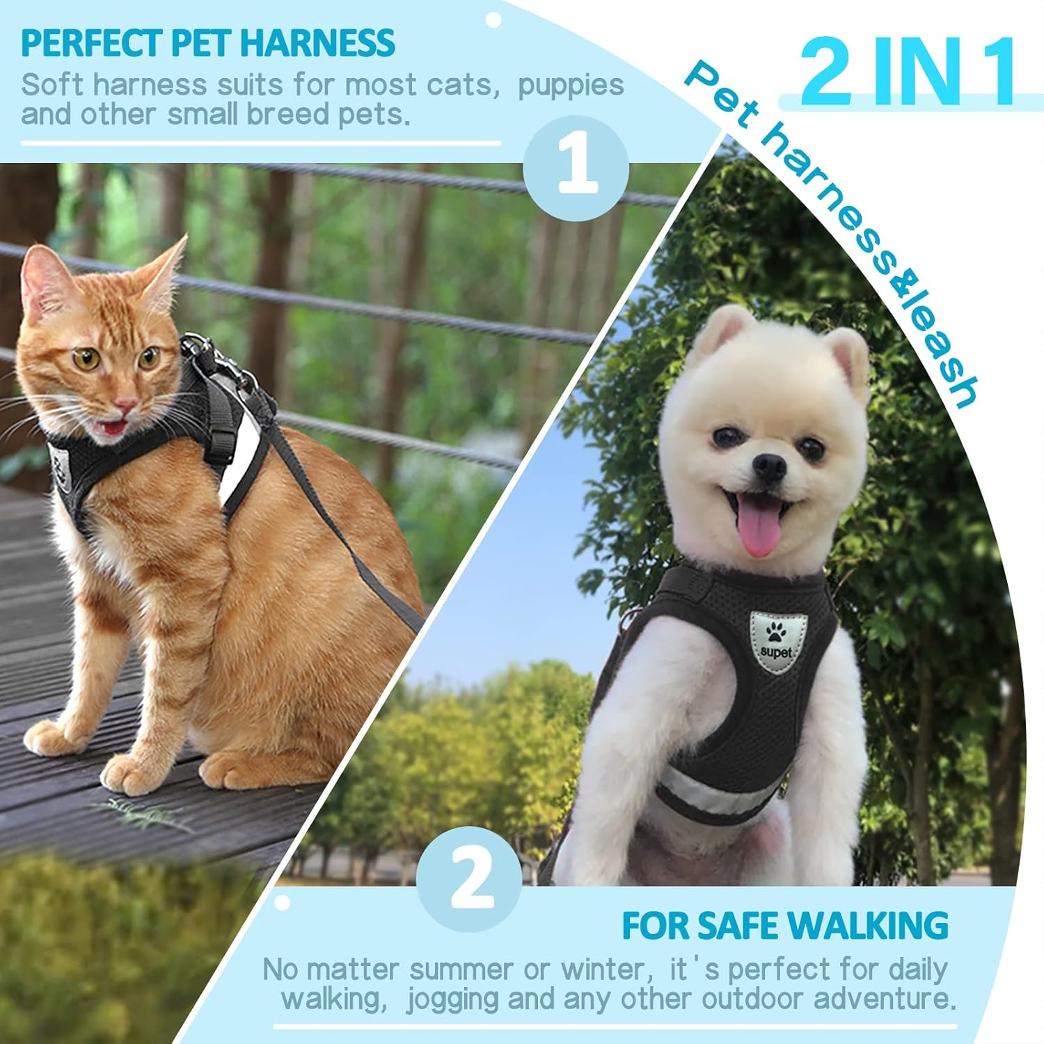 Cat Harness and Leash Set for Walking Escape Proof Small Cat and Dog Harness Soft Mesh Harness Adjustable Cat Vest Harness with Reflective Strap Comfort Fit for Pet Kitten Puppy Rabbit image number 6