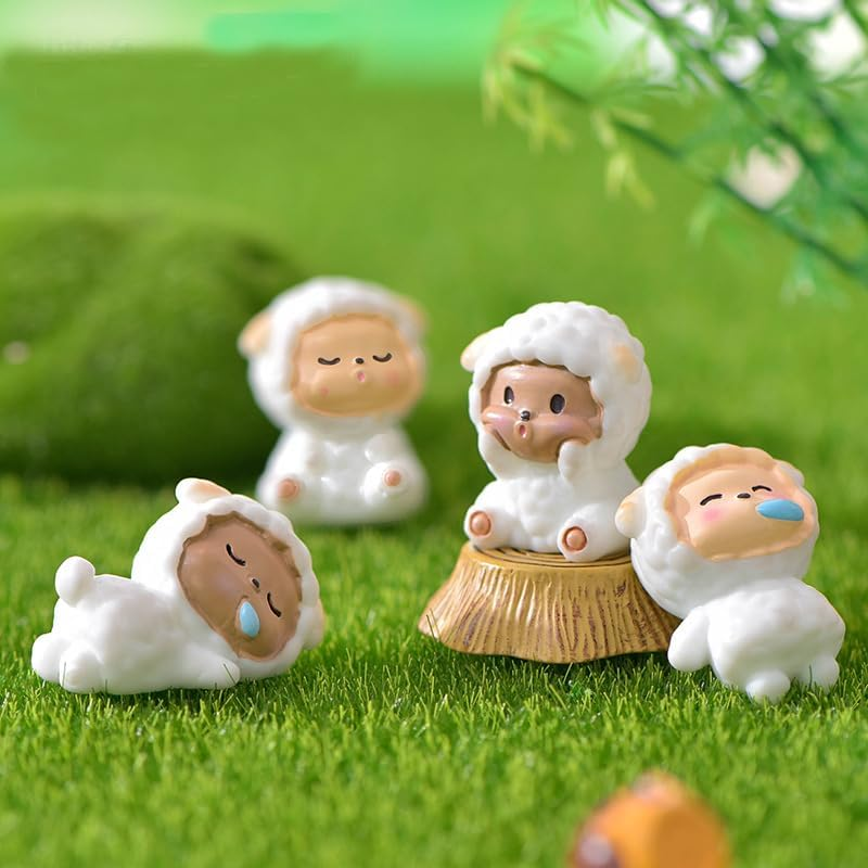 Pinenjoy 11Pcs Cute Miniature Sheep Figurines Mini Fairy Garden Sheep Ornament Resin Lamb Cake Toppers for DIY Terrarium Micro Landscape Bonsai Craft Birthday Party Gift image number 3