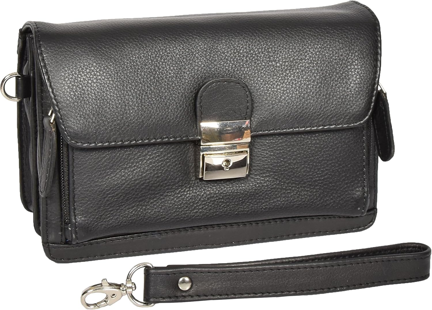 Mens Leather Wrist Bag Mobile Travel Cab Money Organiser Pouch HOL584 Black image number 1