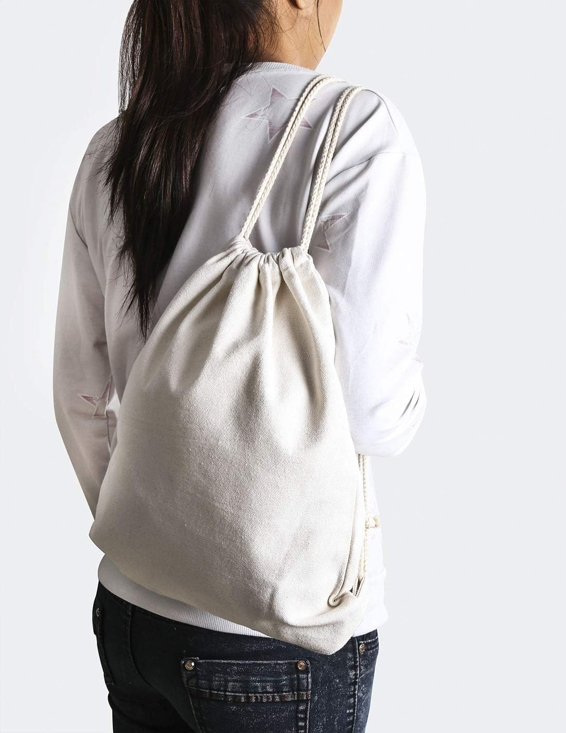 2-Pack Cotton Canvas Drawstring Backpack Gym Sackpack - Black image number 2