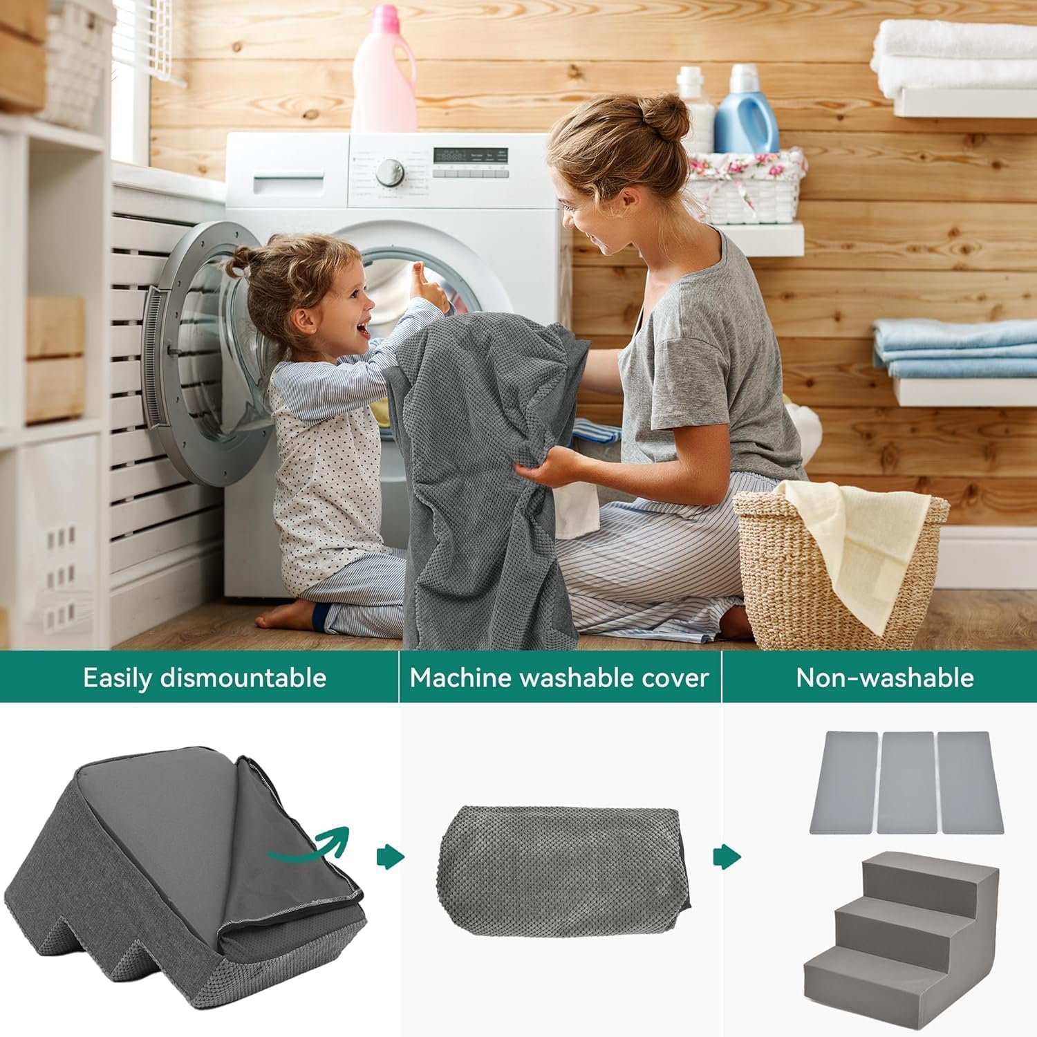 Dog Steps, for Bed and Couches, 3 Tier Dog Stairs for High Bed Couch Sofa, 35D Sponge Pet Steps for Small Dogs and Cats, Non-Slip Bottom Pet Stairs, Grey image number 4