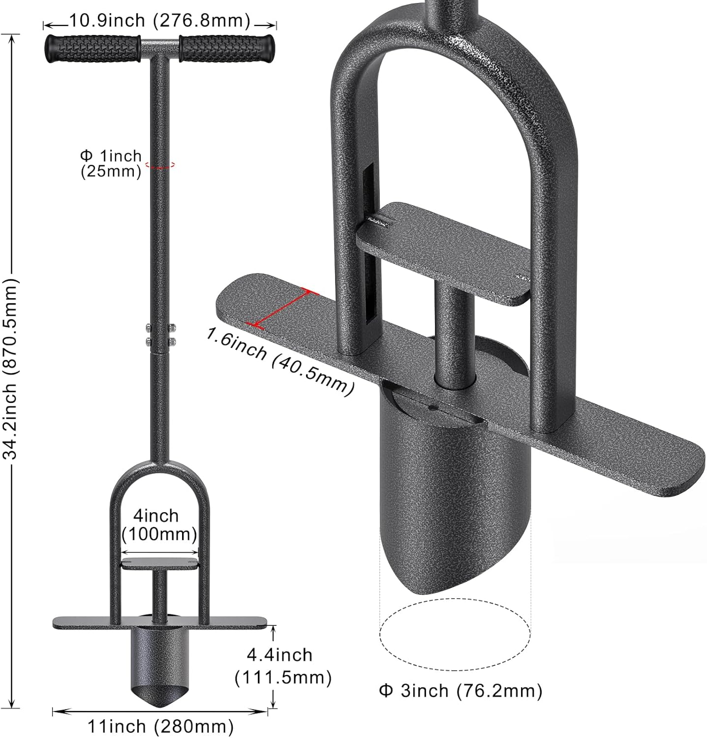 Garden Grass Plugger Tool with Long Handle Sod Turf Plugger Steel Bulb Planter with Soft Rubber Grip Plants Transplanter Tool for Digging Holes, Repair of Turf, Transplant Seedling