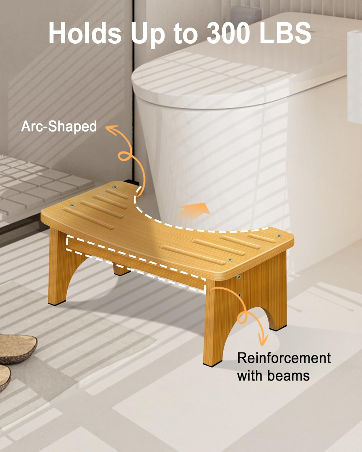 Bamboo Toilet Stool - 6.5 Inch Non-Slip Squat Stool for Adults and Kids, Portable Bathroom Foot Support, Easy to Use and Clean, Helps Improve Potty Posture and Comfort image number 4