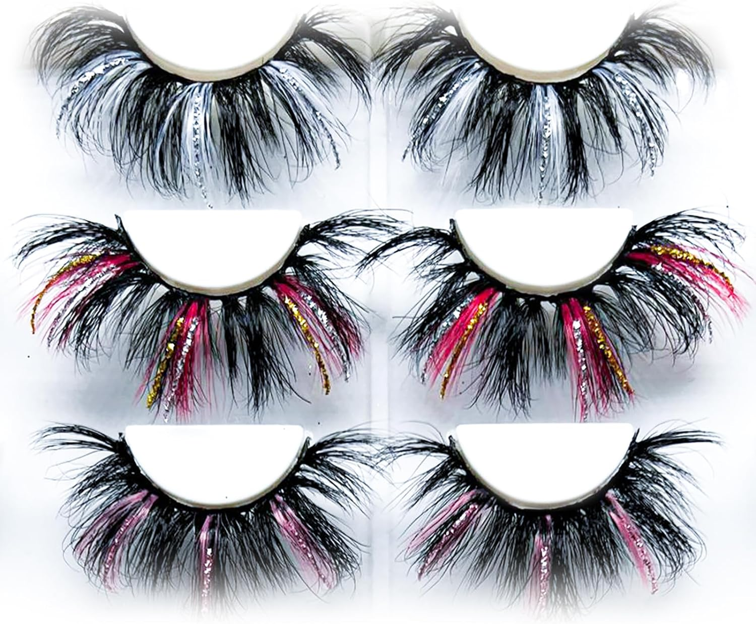 False Eyelashes Set, Beaufairy 3 Pairs 3D Simulation Dense Curly Natural Reusable, Glitter Artificial Eyelashes, Easy to Wear, DIY Eyelash Extension Kit for Christmas Stage, Party, 25 Mm