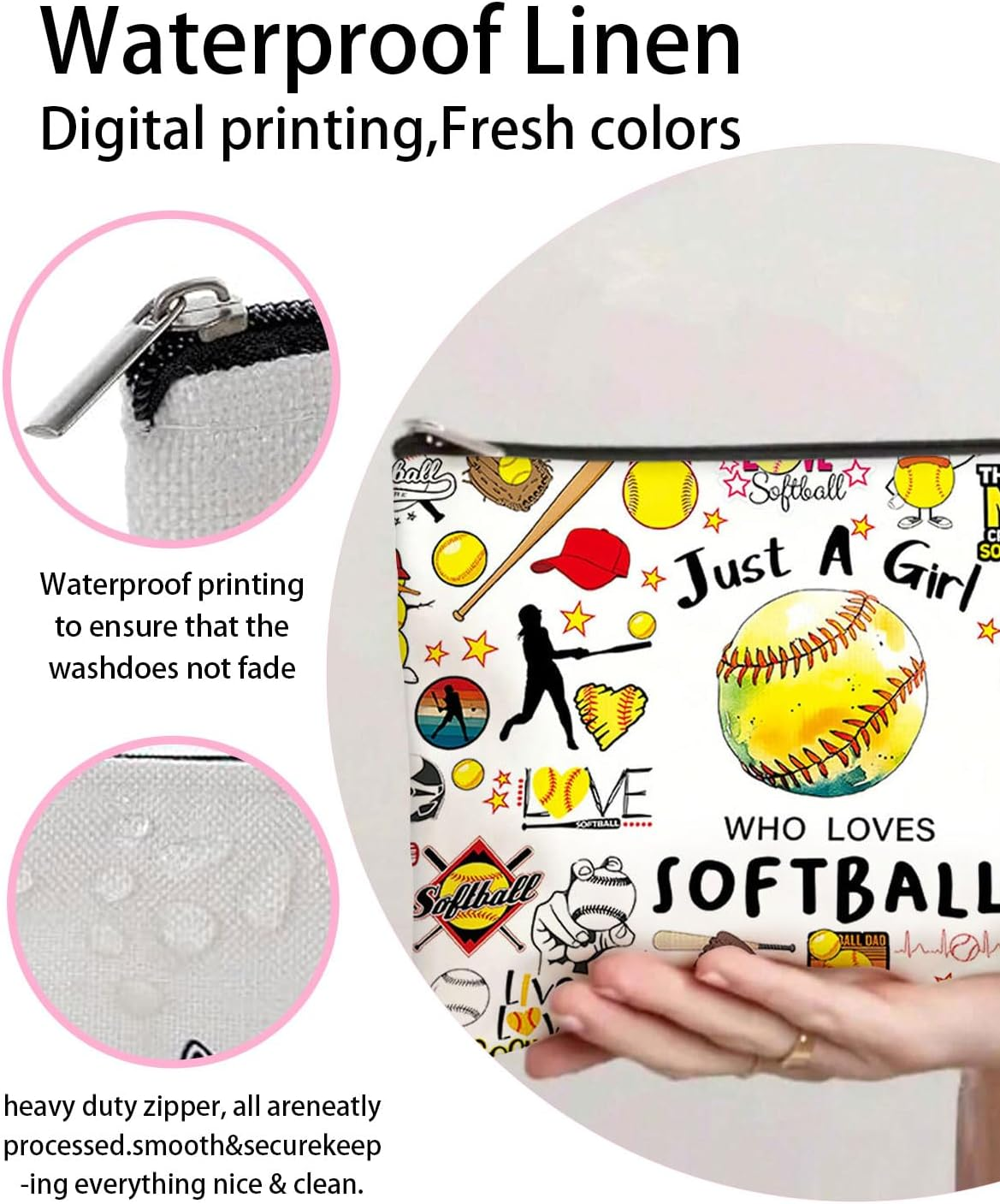 TPZORJX 2 X Make-Up Bags for Women, Cosmetic Bag, Wash Bag, Storage Cosmetic Bag, Multifunctional, with Sports Balls Motif and Zip for Teenagers, Daughter, Sister, Best Friend image number 5