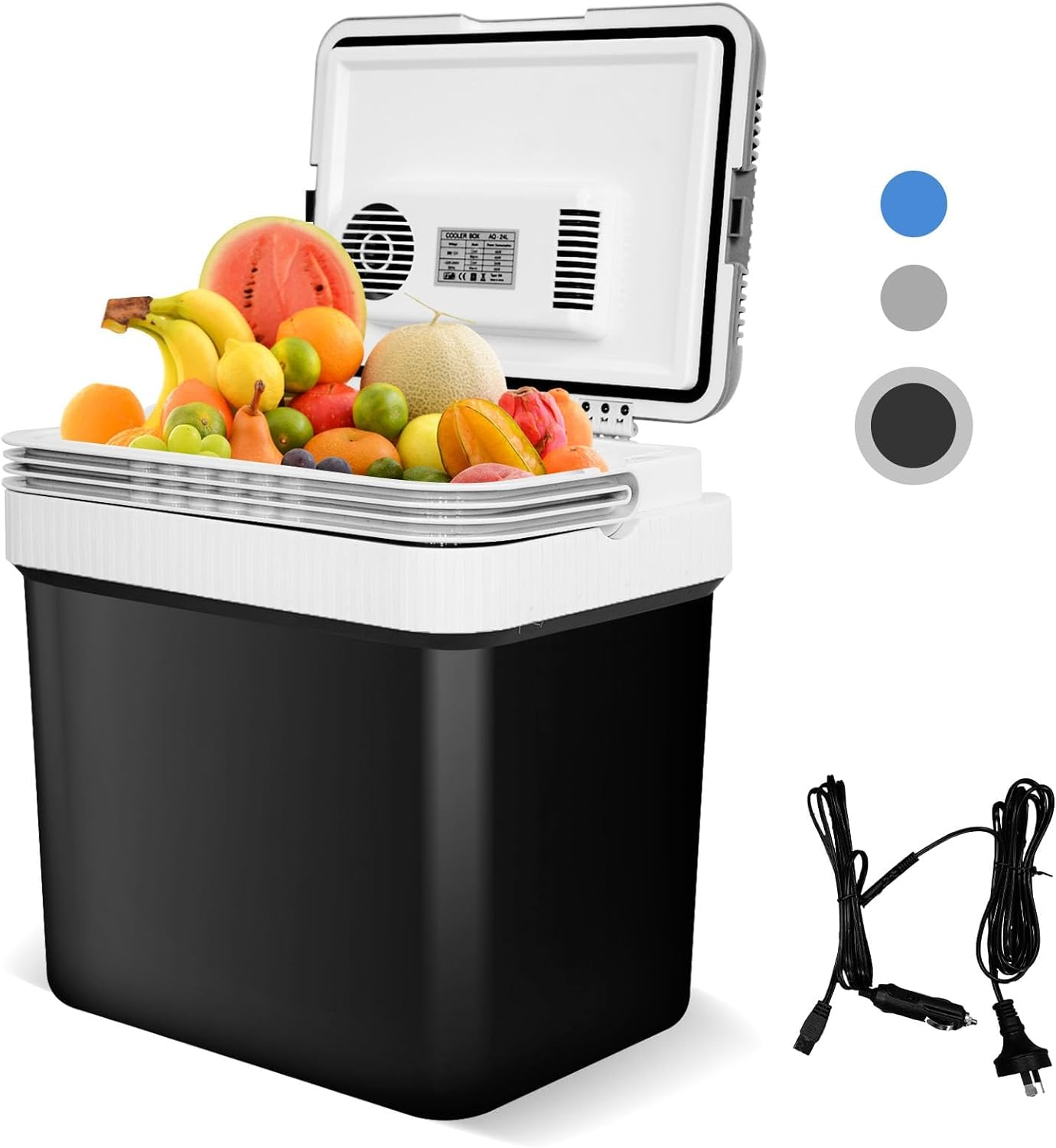 24 Liter Mini Car Fridge, Portable Camping Refrigerator Thermoelectric Iceless for Home Travel, Black image number 2