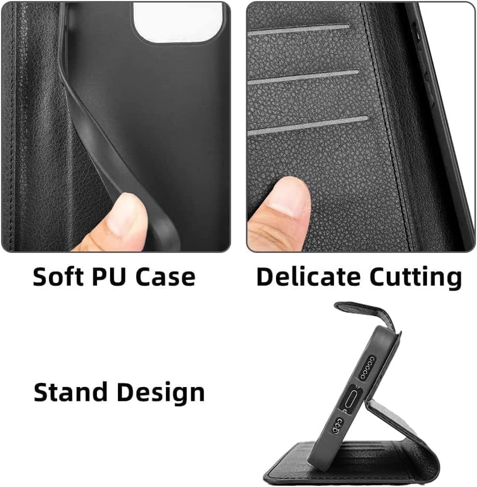 T Tersely Wallet Case Cover for Samsung Galaxy S24 FE 5G (2024), Premium Protective PU Leather Flip Magnetic Case with Card Slots Stand Feature - Black image number 5