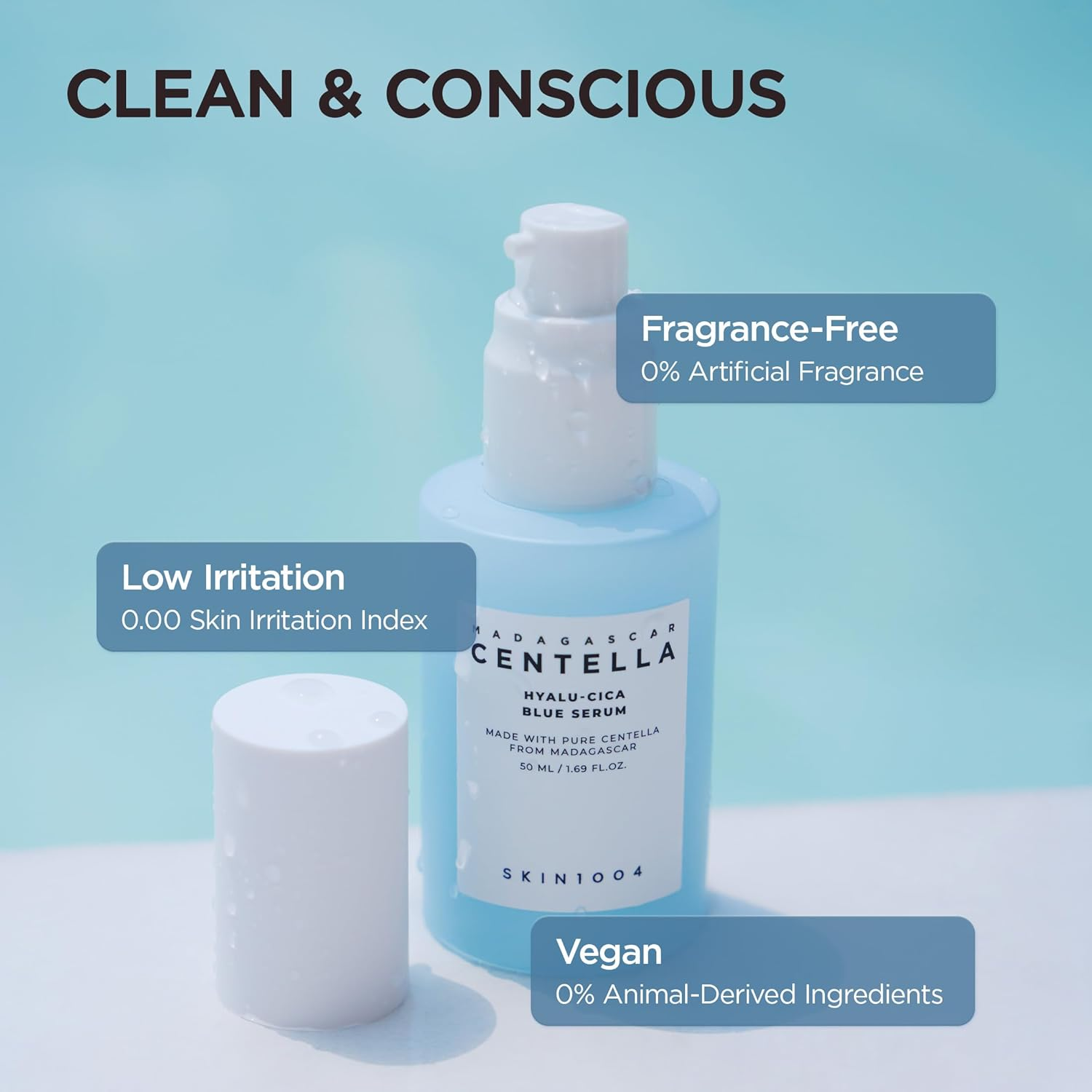 SKIN1004 Hyalu-Cica Blue Serum, 50Ml, Hydrating Face Serum with 5 Hyaluronic Acids & Madagascar Centella Asiatica, Korean Facial Ampoule Serum for Deep Moisture and Skin Barrier Care, Korean Skincare image number 1