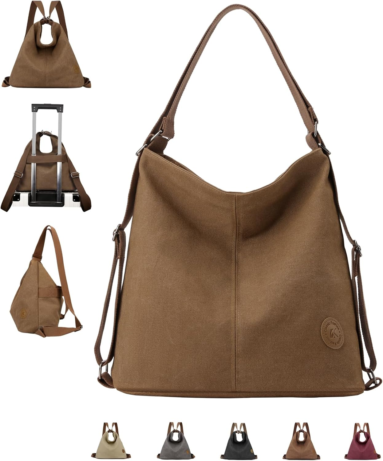 Large Tote Bag Convertible Backpack Purse for Women with Zipper Pockets, Canvas Crossbody Shoulder Hobo Bag