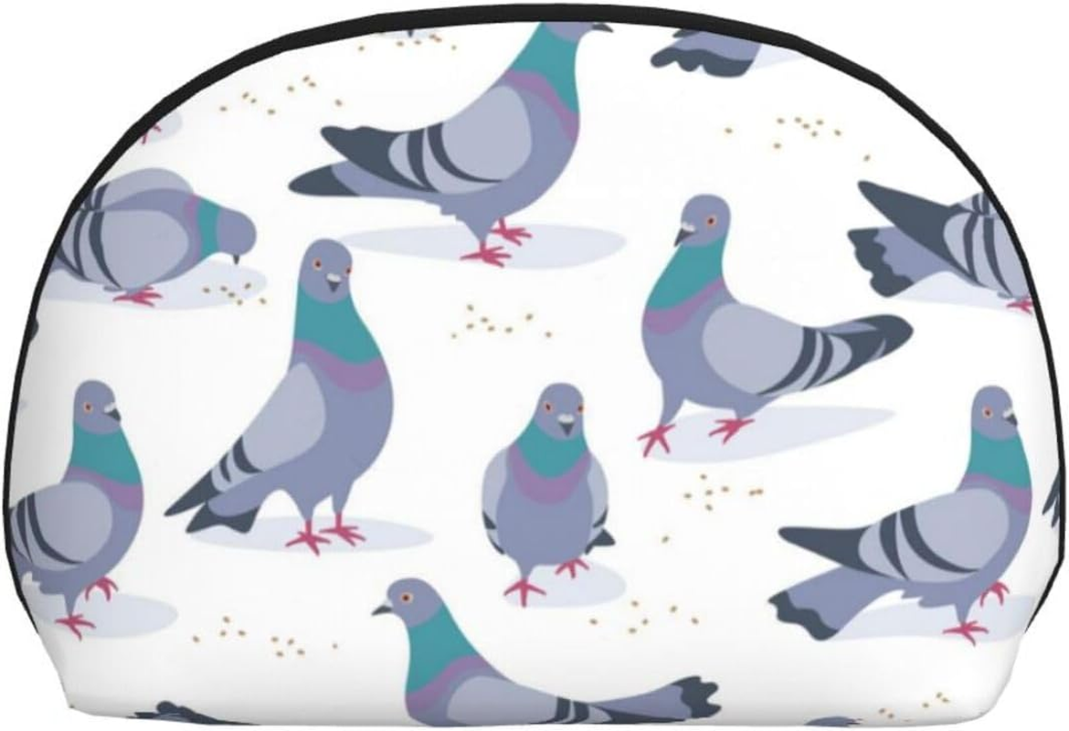 Cozimangoe Coin Pouch Makeup Bags Set, 2 Piece Shell Shape Cosmetic Bag with Pockets for Daily Travel Handbag Lipstick Keys Toiletry, Personalized Bluish Pigeons image number 1