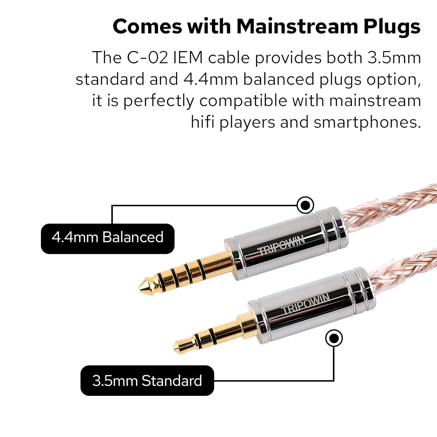 Linsoul Tripowin C-02 IEM Cable, 16 Core Silver-Plated Alloy Copper Earphone Cable, with PVC Jacket, 0.46 Low Impedance, Hifi Replacement Cable for Wired Earbuds (2Pin, 4.4Mm) image number 4