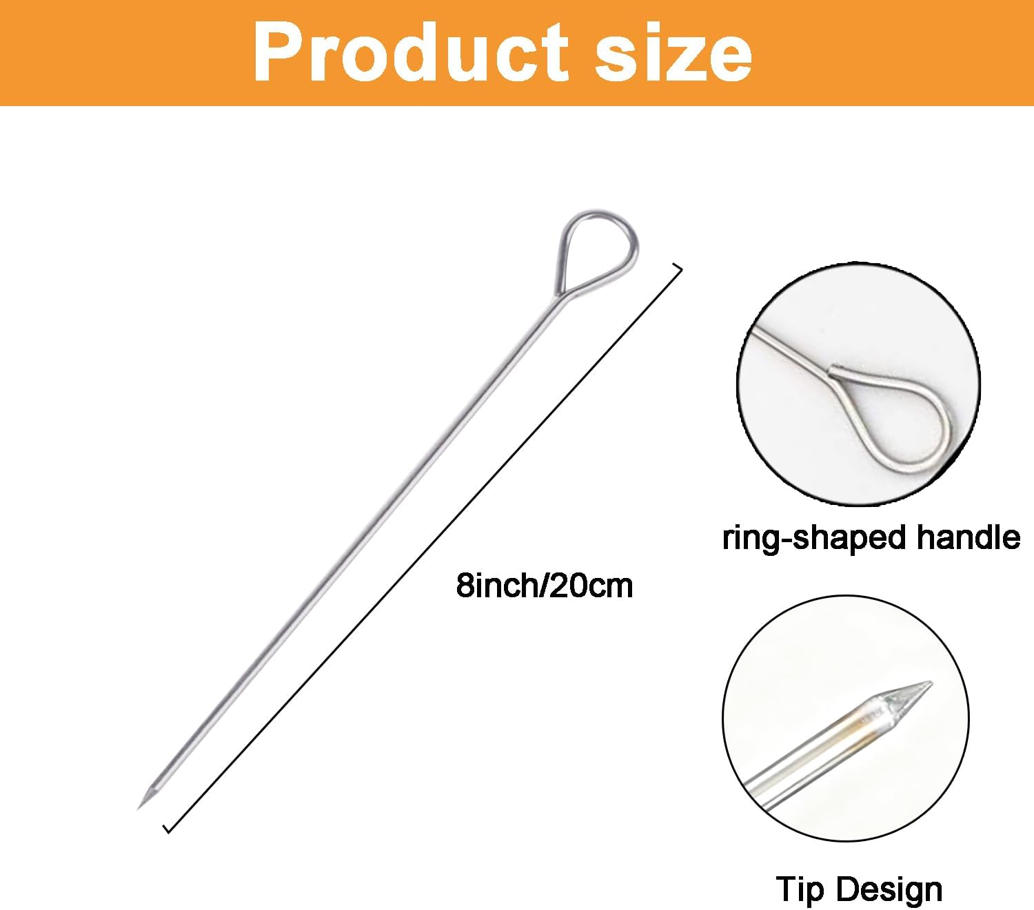 12 Pcs 8 Inch Stainless Steel Skewers，Metal BBQ Skewers Reusable Barbecue Skewers for Grilling, Rotisserie, and Kabobs image number 2