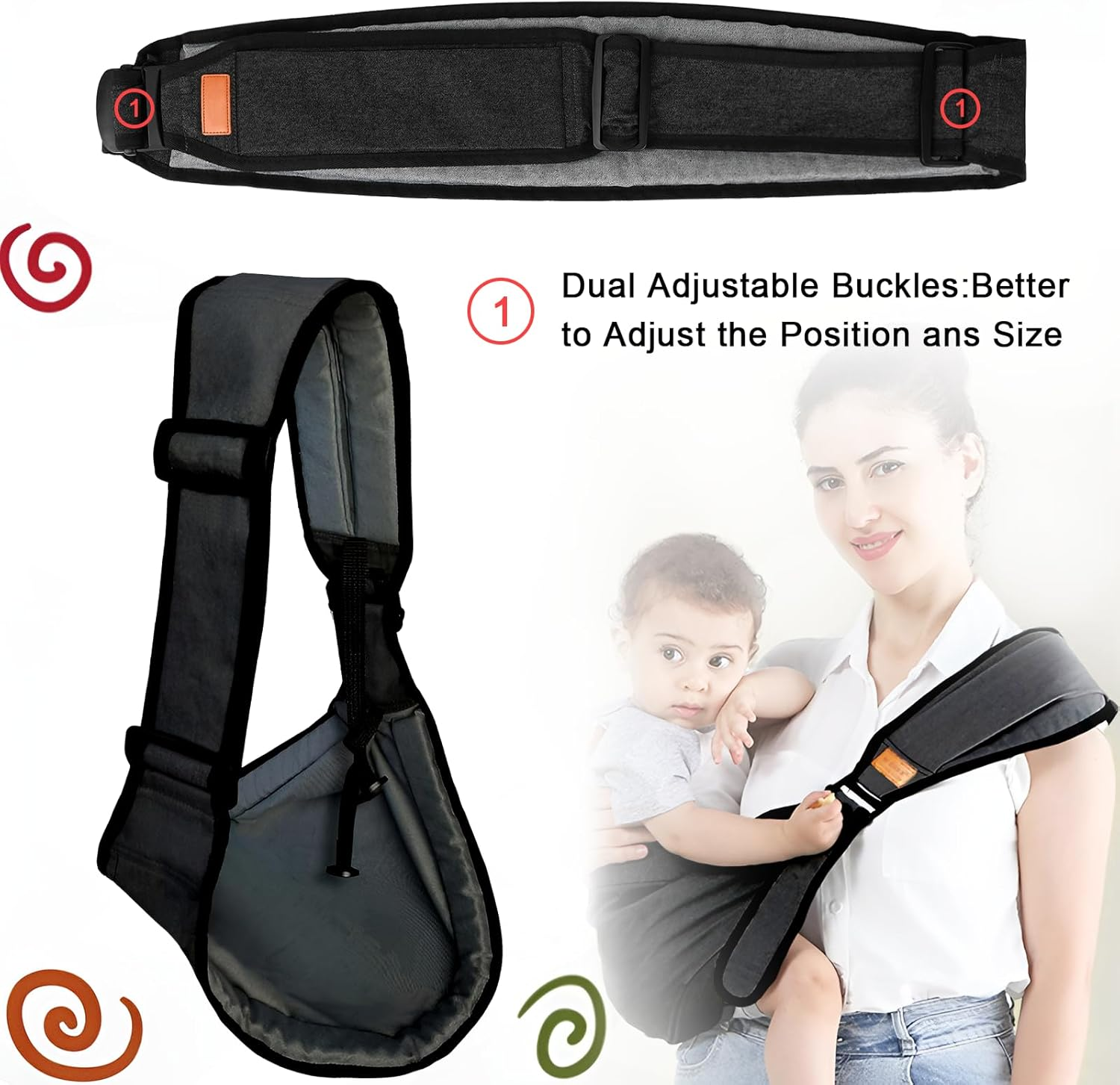 Zurligi Baby Carrier Toddler Sling Multifunction Ergonomic, with Burp Towel Lightweight Baby Carrier Sling, Adjustable Size Breathable Easy to Wear for Shopping Travel image number 2