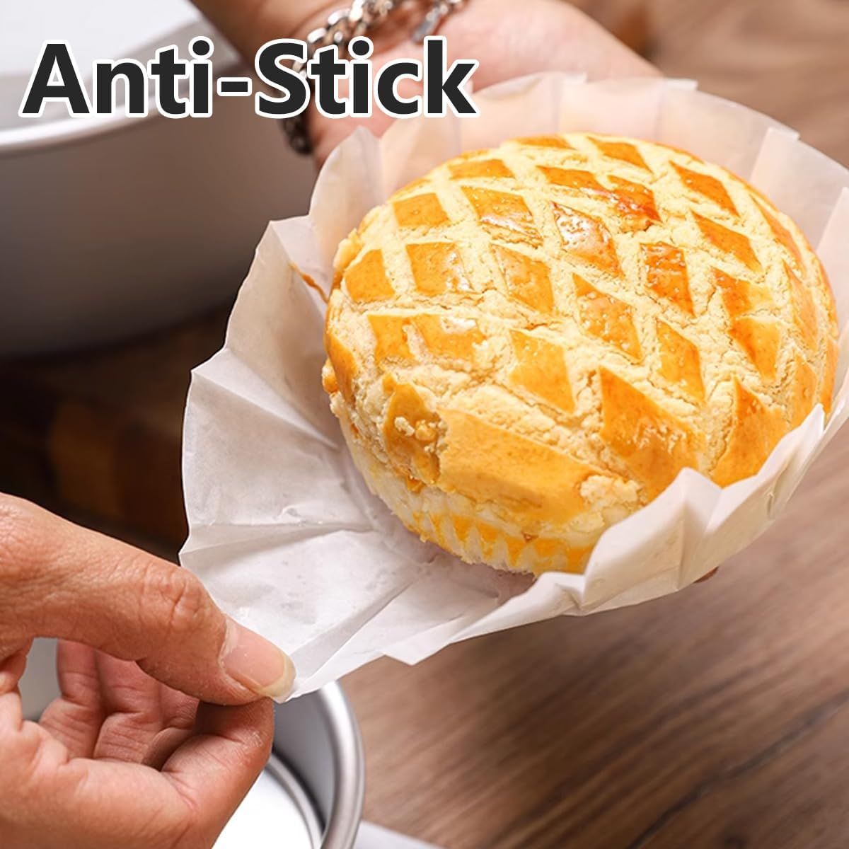 AIMALL 100PCS Non-Stick Oil-Proof Cake Paper Trays Disposable Food-Grade Baking Cups Heat Resistant Muffin Bread Pastry Serving Plates 4In & 6In round White Liners image number 4