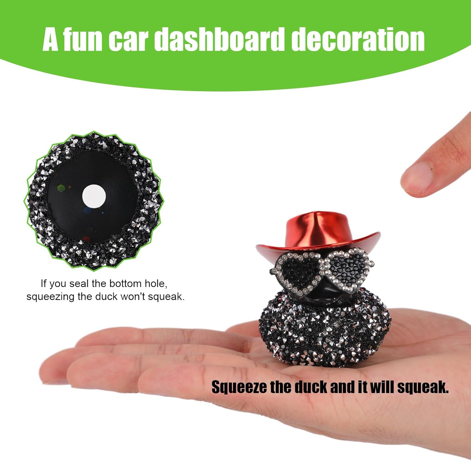 Car Ducks for Dashboard, Black Diamond Duck Decoration Cute Car Rubber Duck Ornament Accessories with Glasses Hat for Dashboard Refrigerator Decoration
