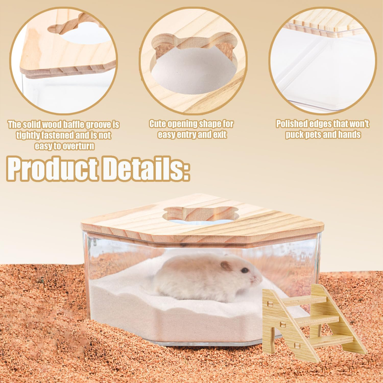 Hamster Sand Bath Container Small Animal Sand Bath Shower, Hamster Sand Box with Ladder for Easy Cleaning, Perfect for Dwarf Hamsters, Gerbils, and Chinchillas Pet Bathing Accessories (1 Pcs) image number 2