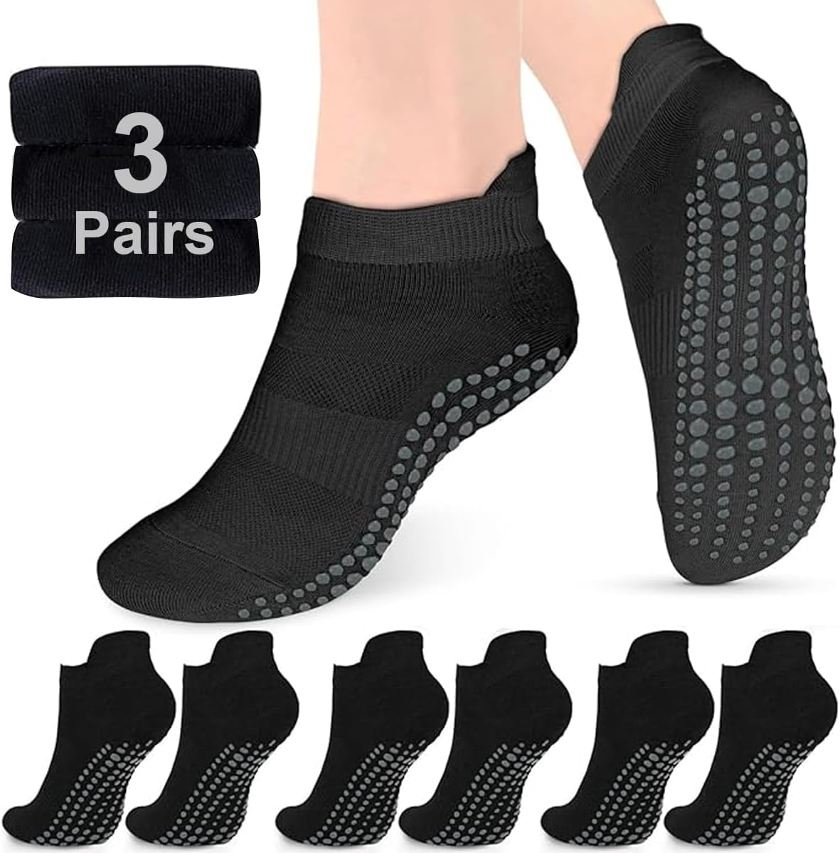 ZANZER Grip Socks for Men Women Pilates Grip Socks Non Slip Yoga Sock with Grips for Sport,Hospital,Ballet,Barre,Dance,Barefoot,Workout Grippy Sock