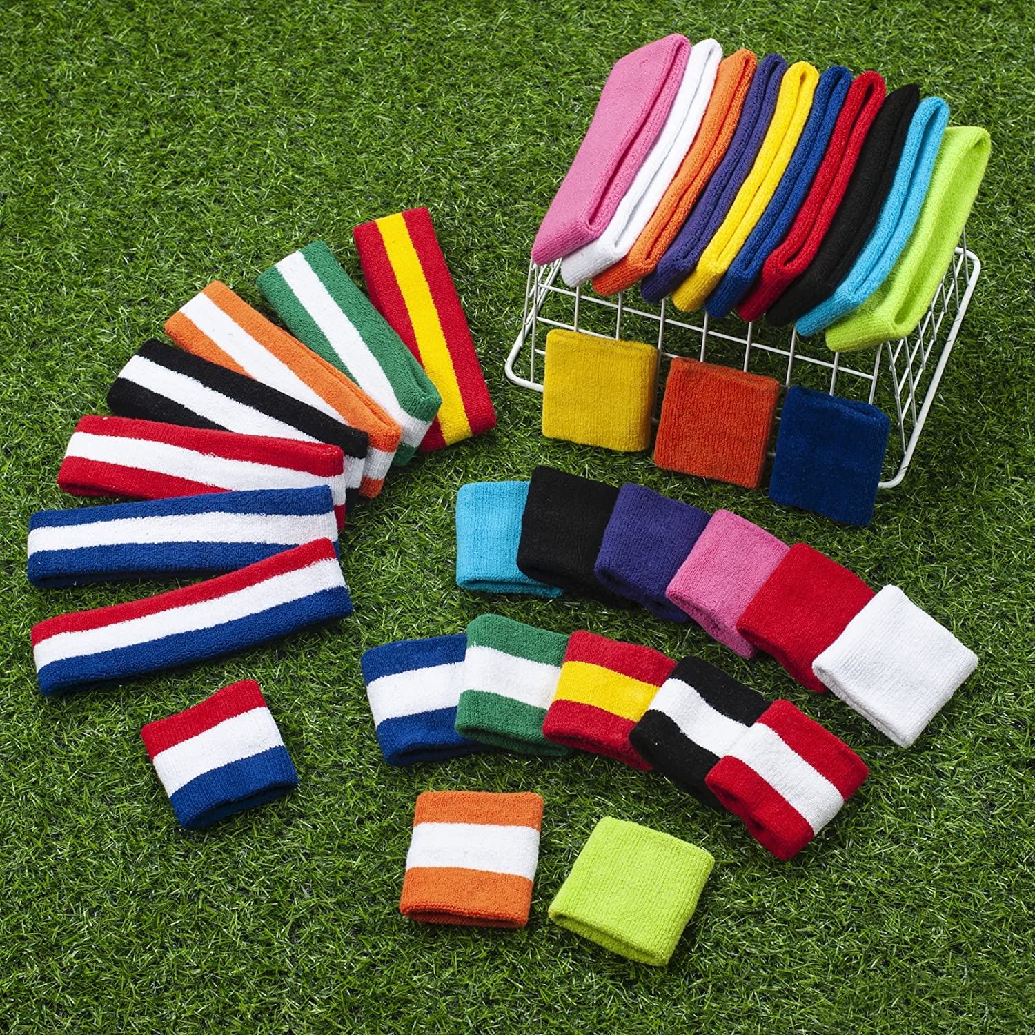 Sweatbands Set, Headband and Wrist Sweatbands Cotton Sweat Band for Athletic Men and Women, Sports Headbands for Fitness Yoga Running - Blue image number 7