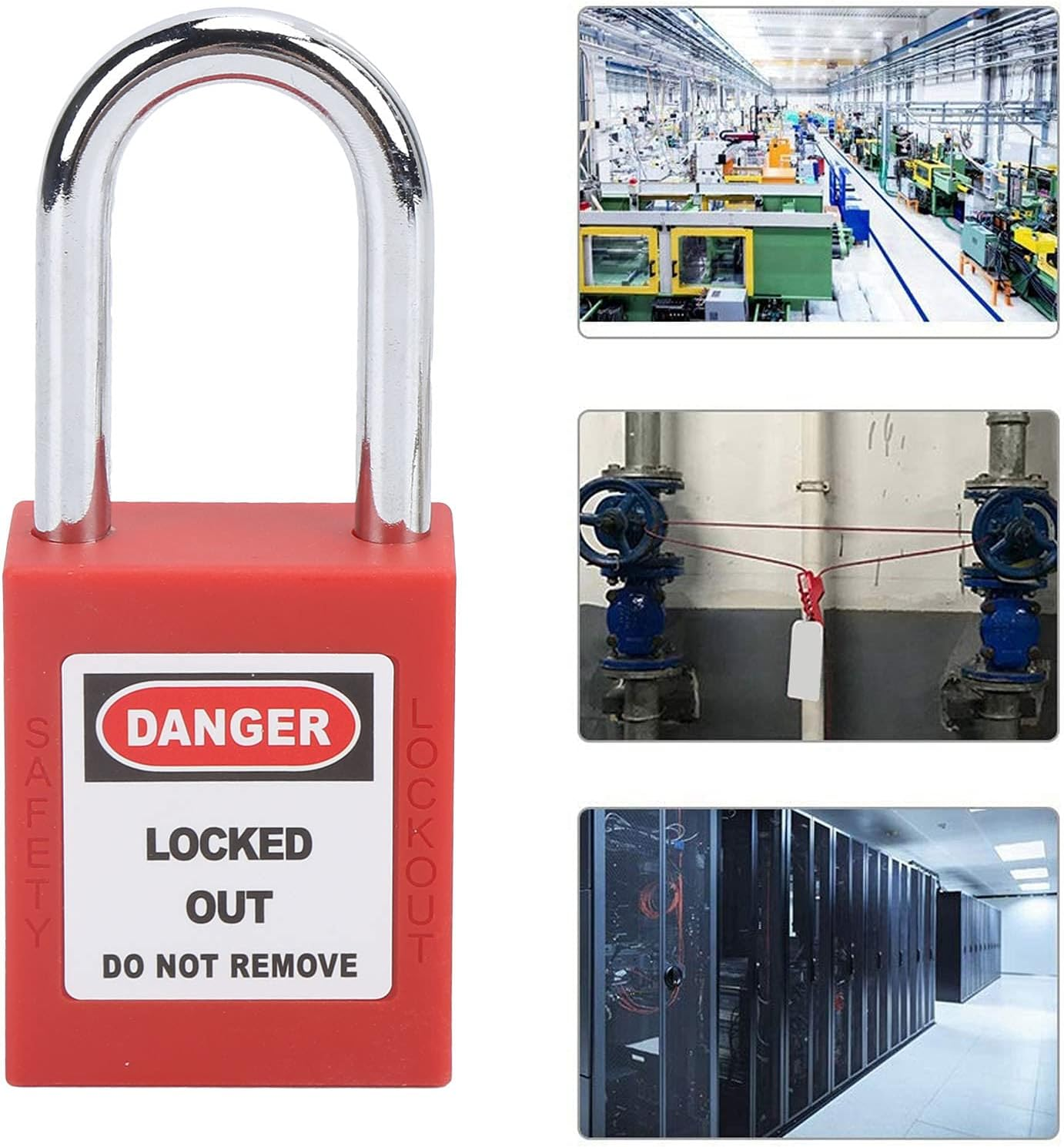 Lockout Tagout Padlock, anti Skid Design, 6 Special Shaped Billiard Lock Cores, with Writable Label for Equipment Maintenance image number 3