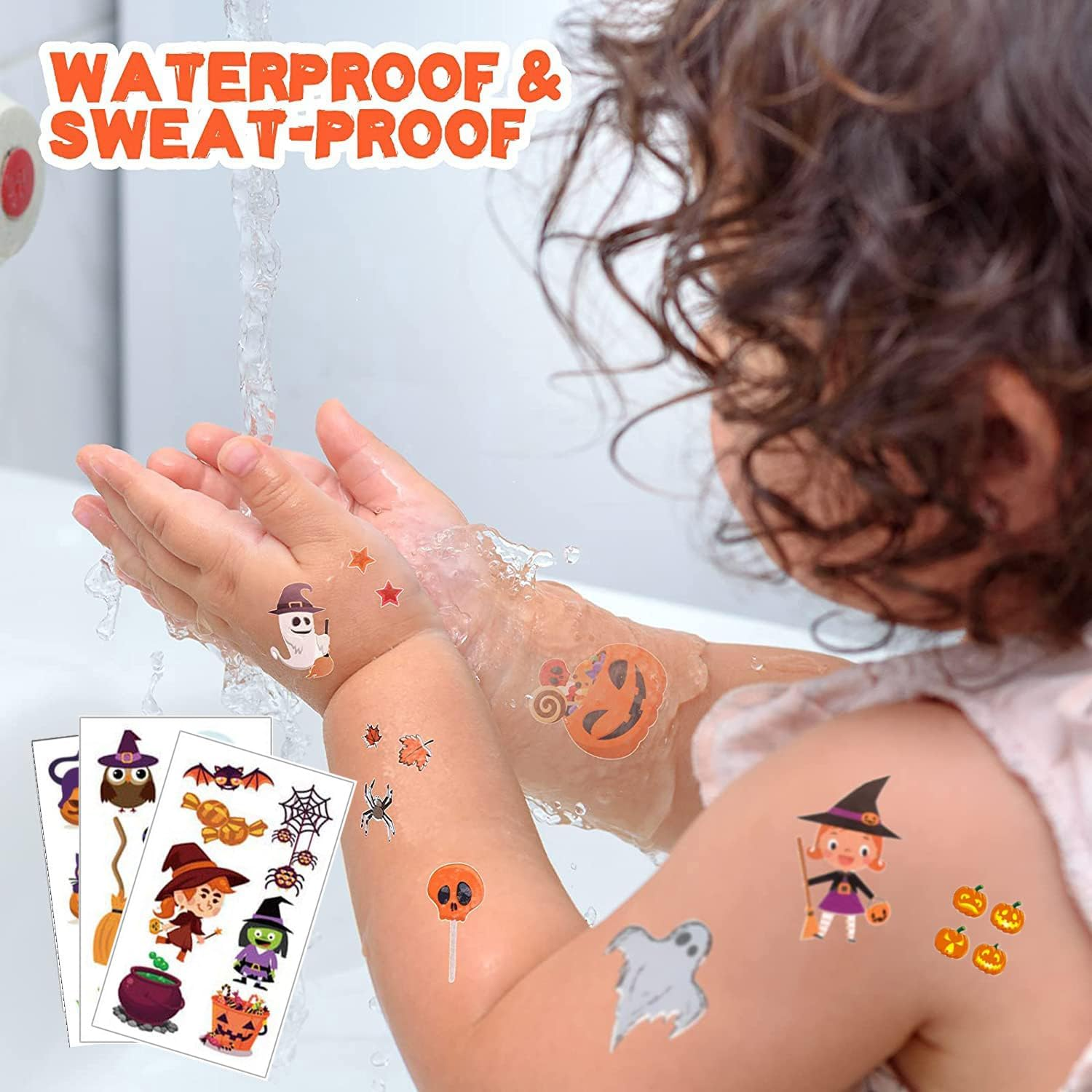 10 Sheets Halloween Temporary Tattoos for Kids, 3D Realistic Tattoo Stickers Lovely Waterproof Assorted Styles Removable Sticker Tattoo Ghost Monster Pumpkin Design for Children Adults image number 4